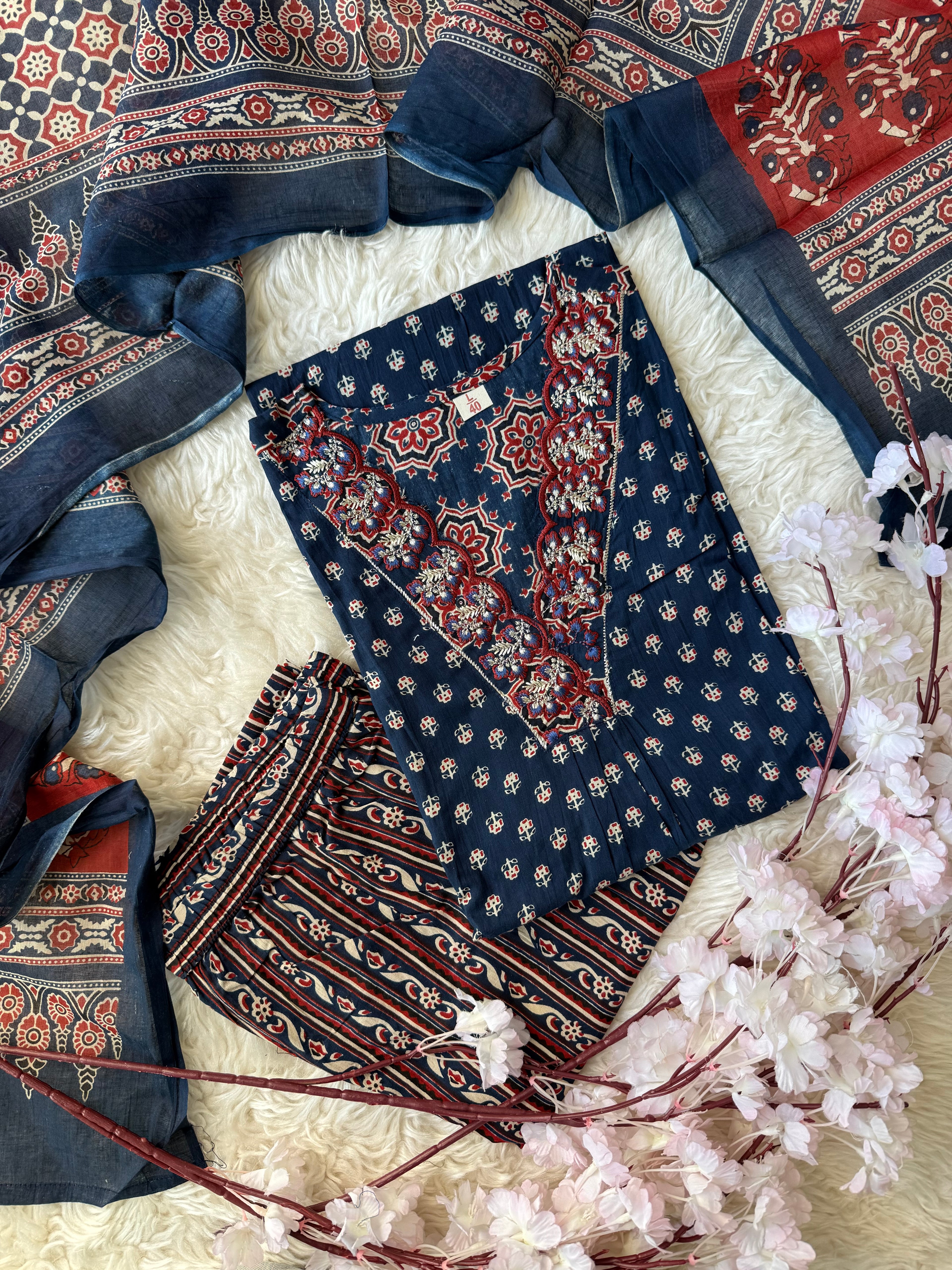 Pure Cotton Kurti Pant Dupatta Set