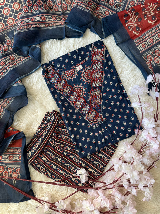 Pure Cotton Kurti Pant Dupatta Set