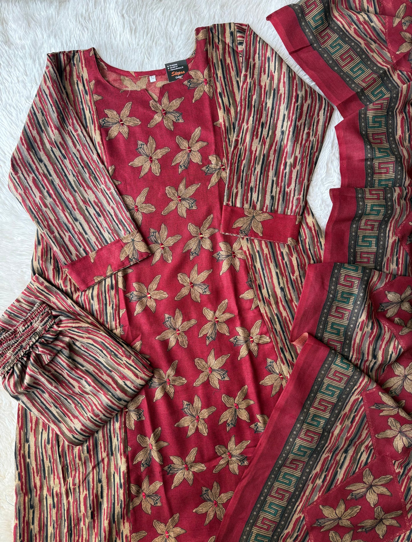 Woolen Fabric Kurti Pant Dupatta Set