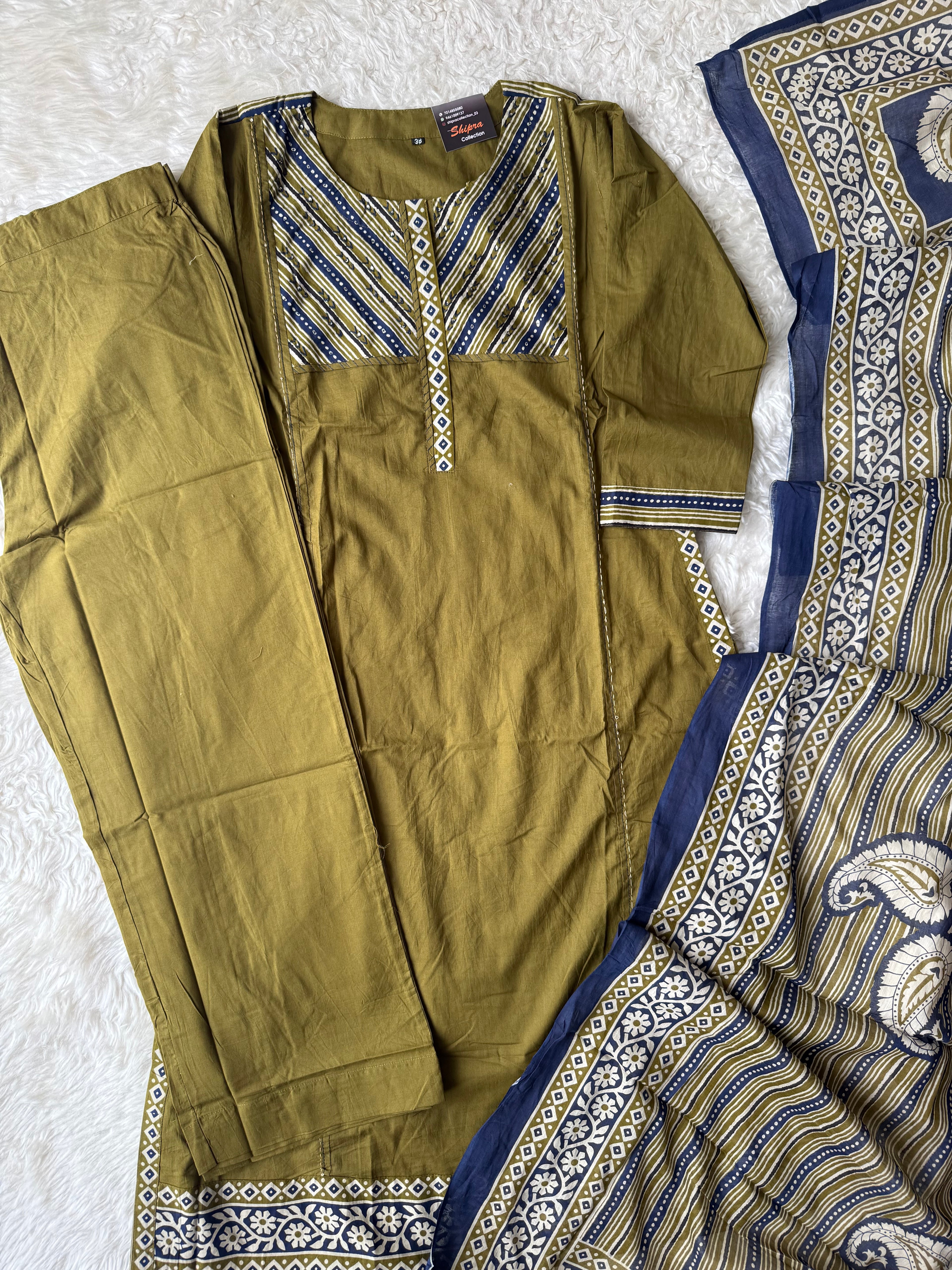 Premium Cotton Kurti Pant Dupatta Set