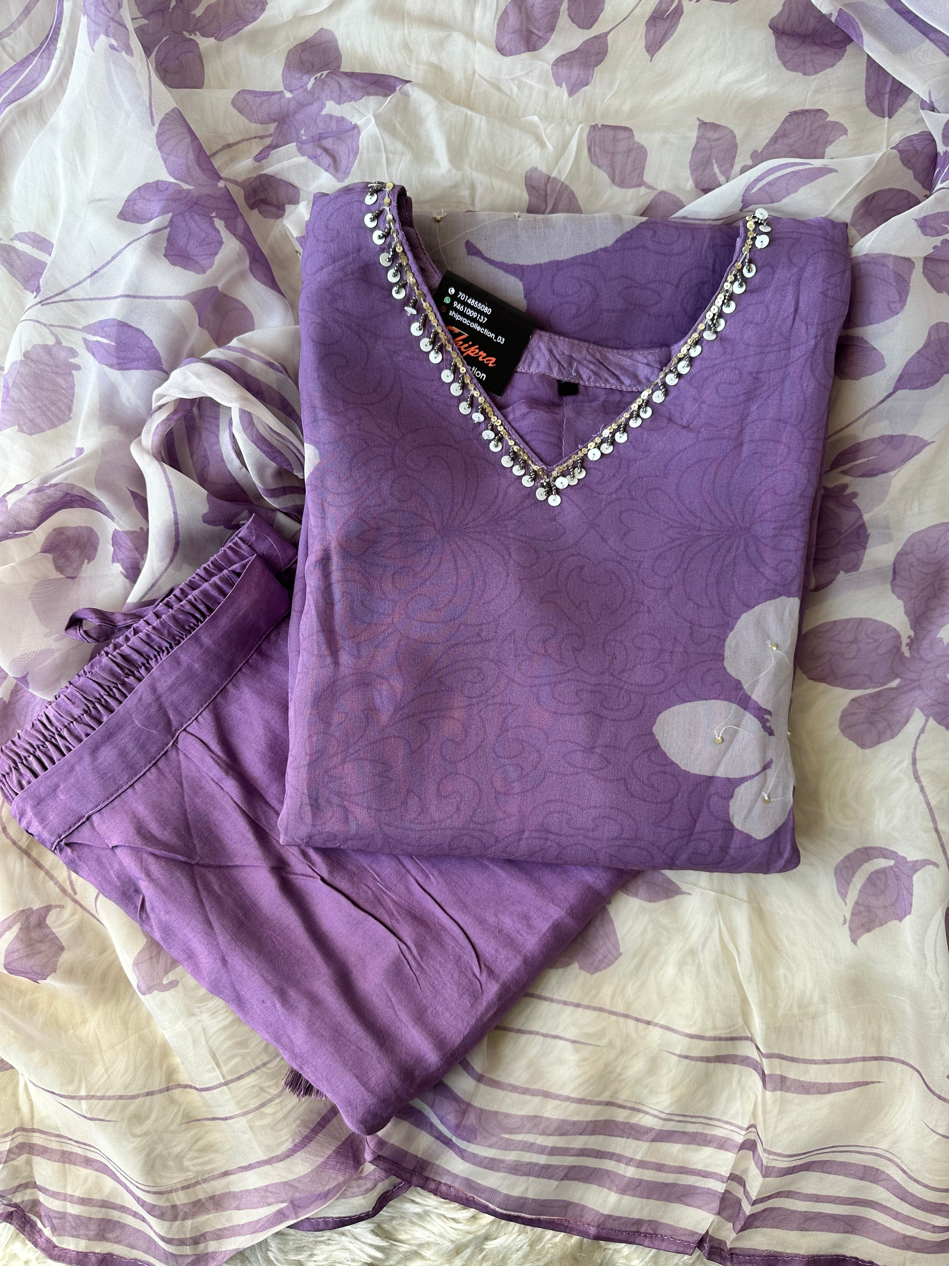 Organza Georgette Kurti Pant Dupatta Set