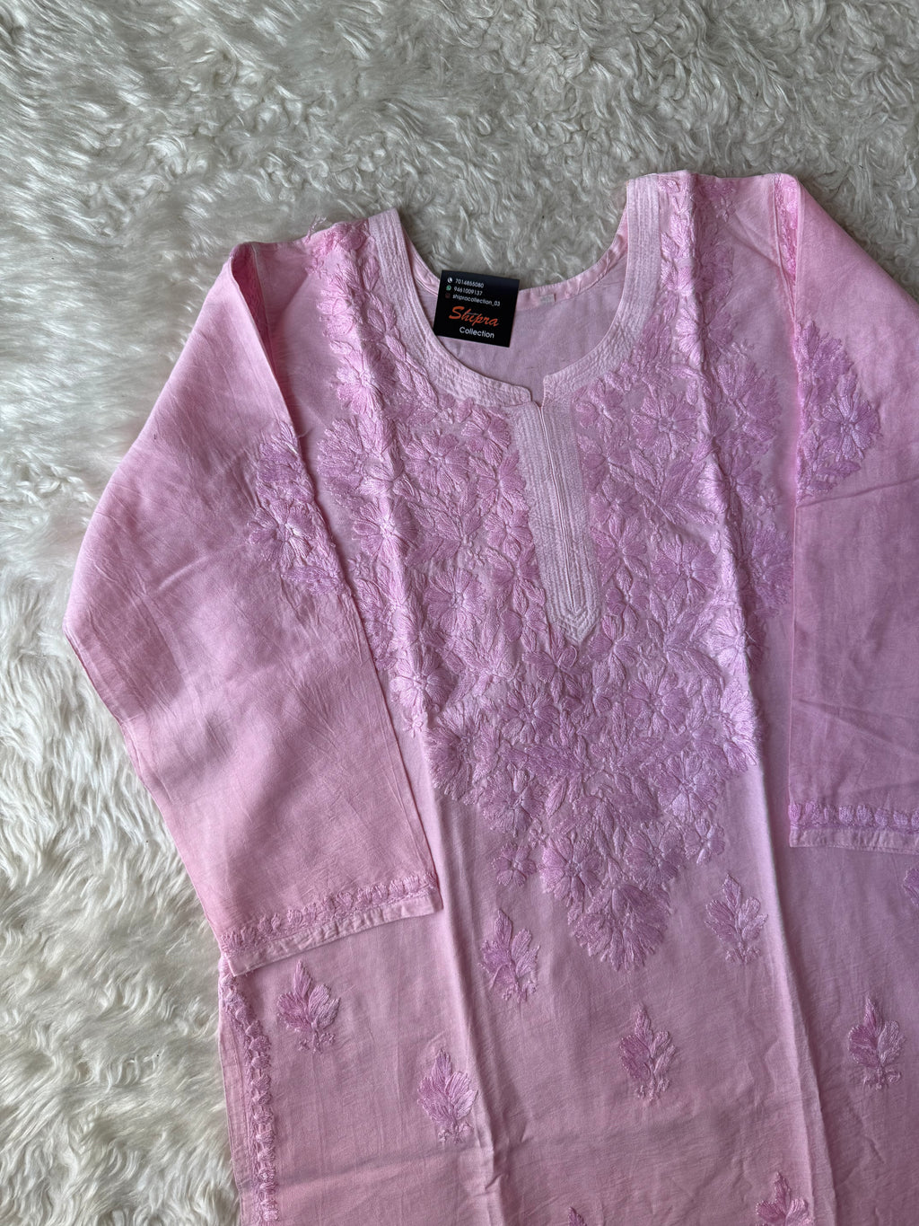 Chanderi Silk Chikankari Kurti Pant Dupatta Set