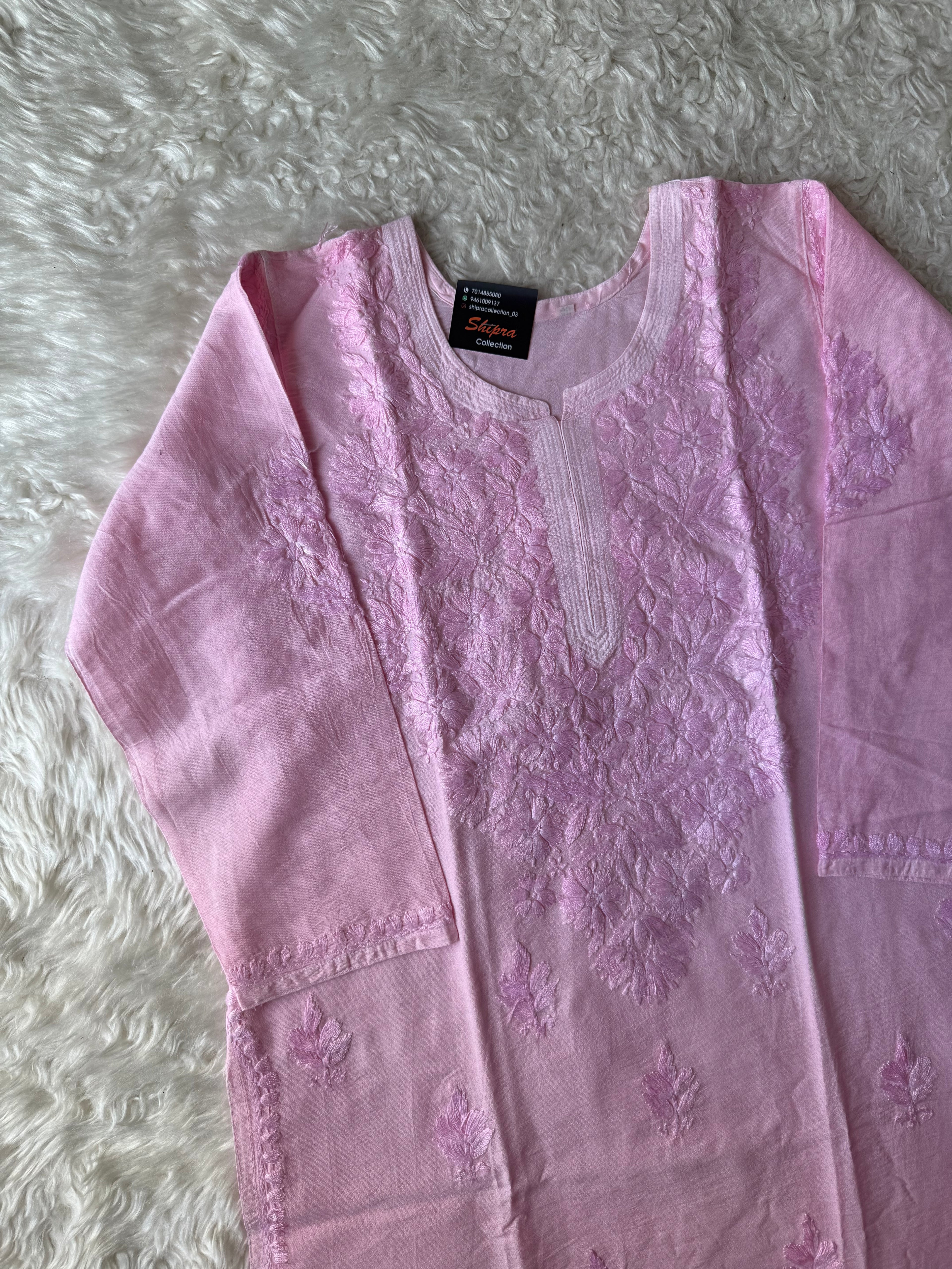 Chanderi Silk Chikankari Kurti Pant Dupatta Set