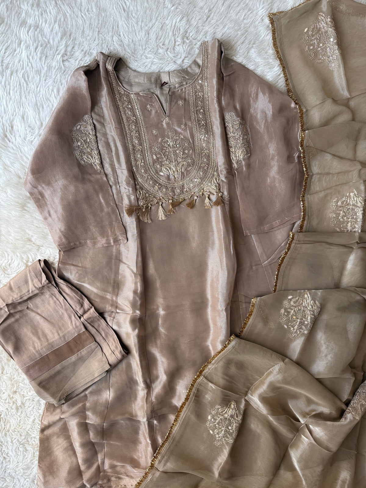 Tissue Shimmer Kurti Pant Dupatta Set