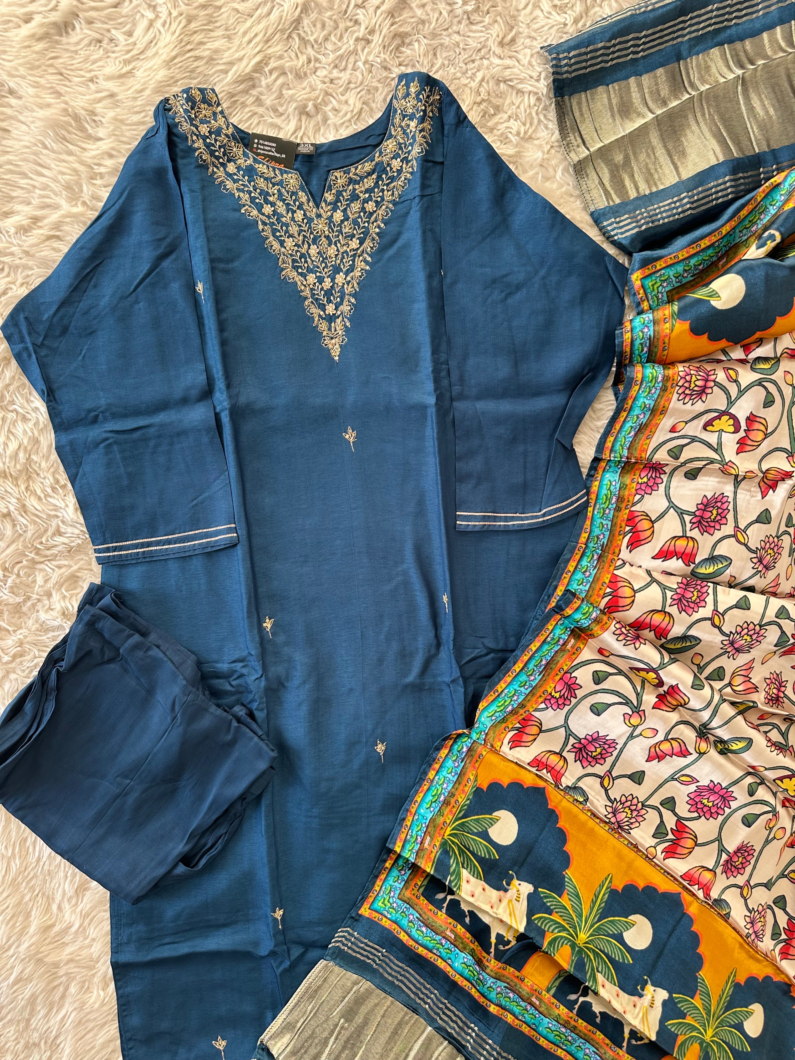 Gazi Silk Kurti Pant Dupatta Set
