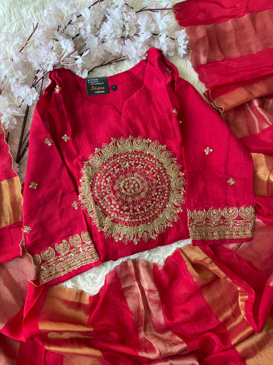 Pure Mul Chanderi Kurti Pant Dupatta Set