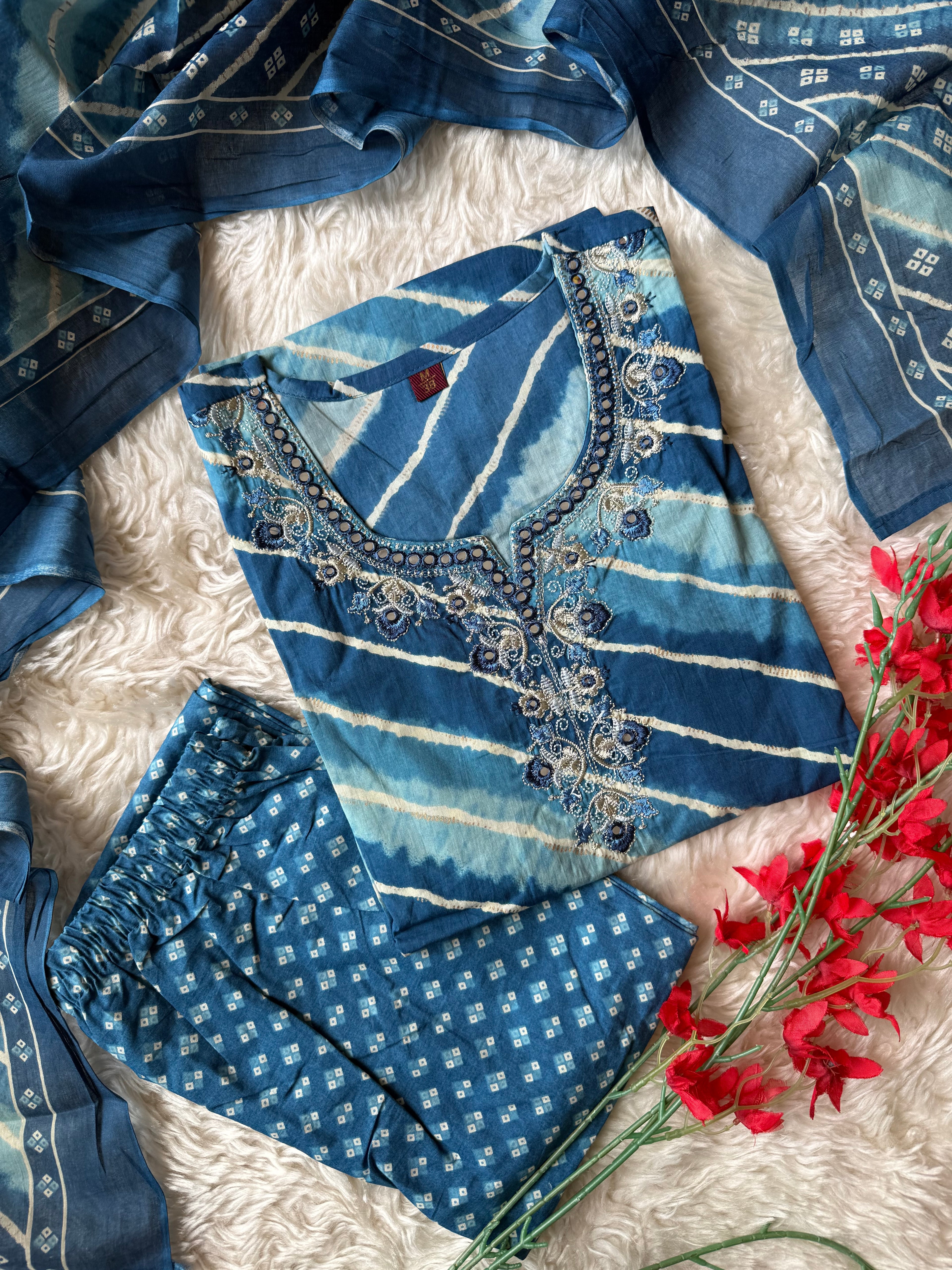 Pure Cotton Lehariya Set