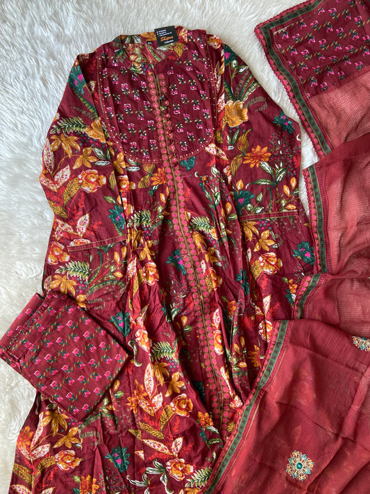 Premium Cotton FLARE Kurti Pant Dupatta Set