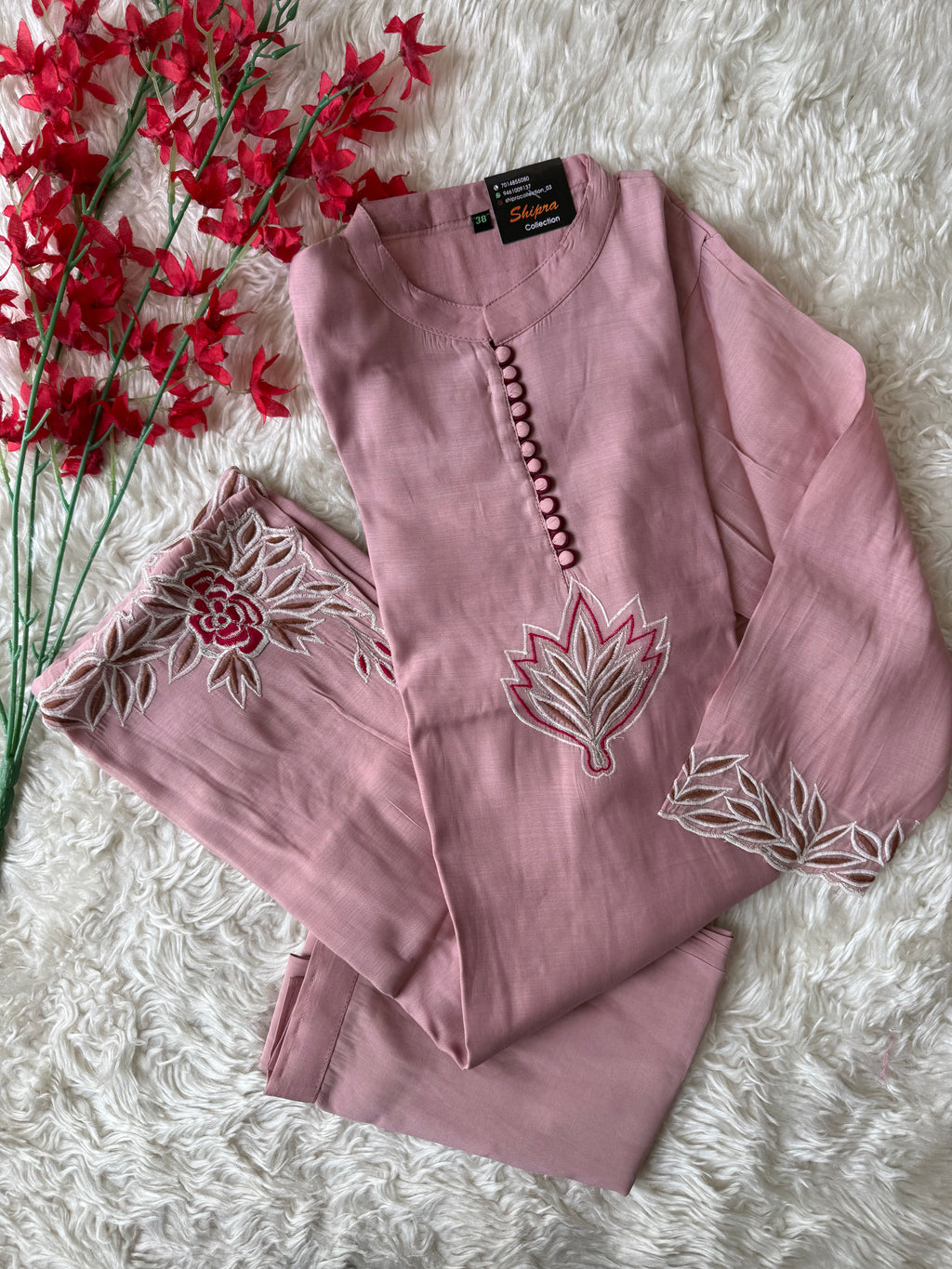 Mul Chanderi Aplique work Co-ord Set