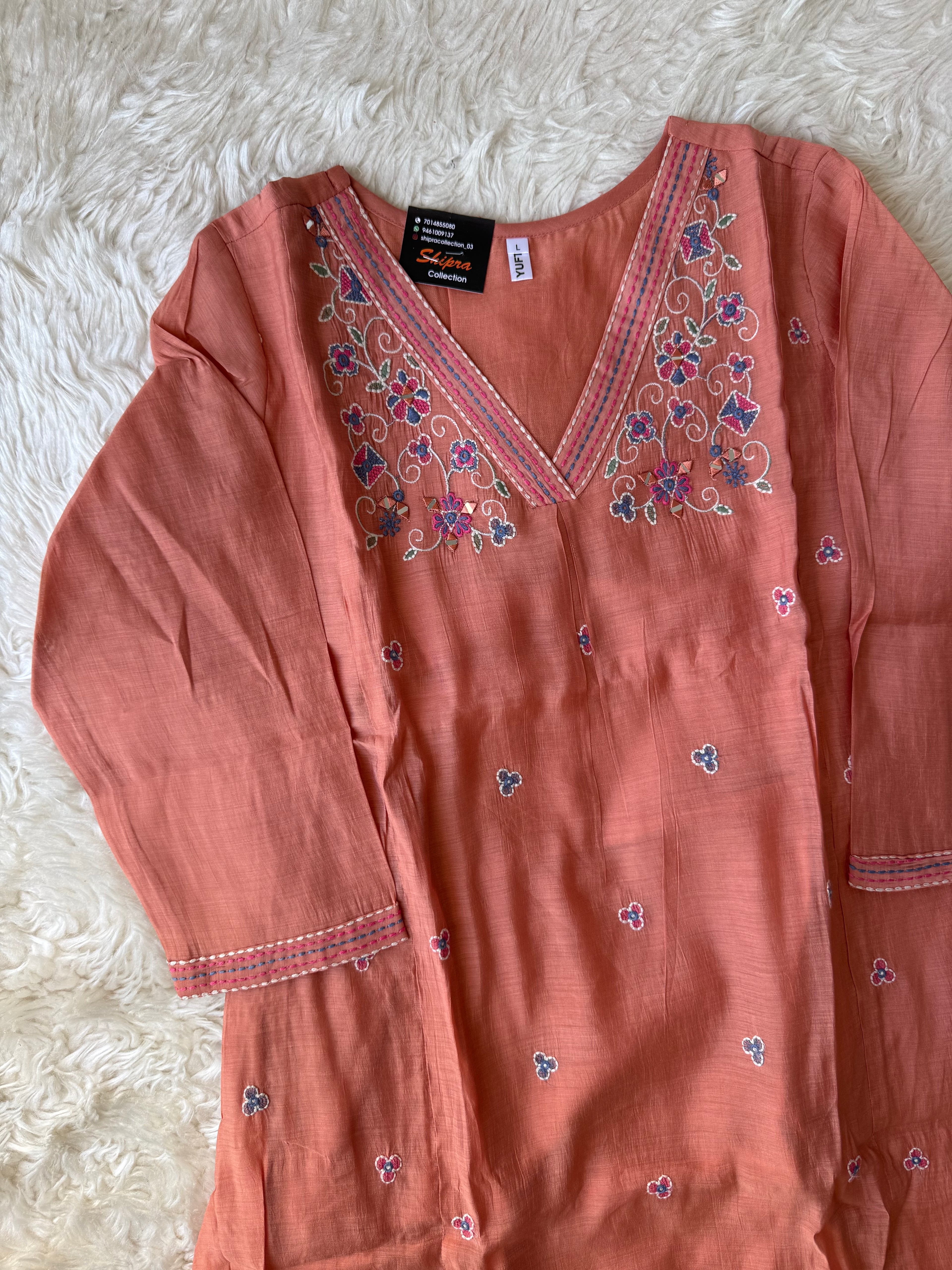 Mul Chanderi Kurti Pant Dupatta Set