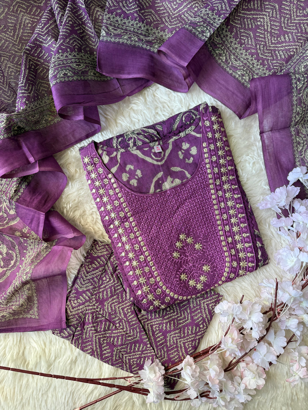 Premium Cotton Flare Kurti Pant Dupatta Set
