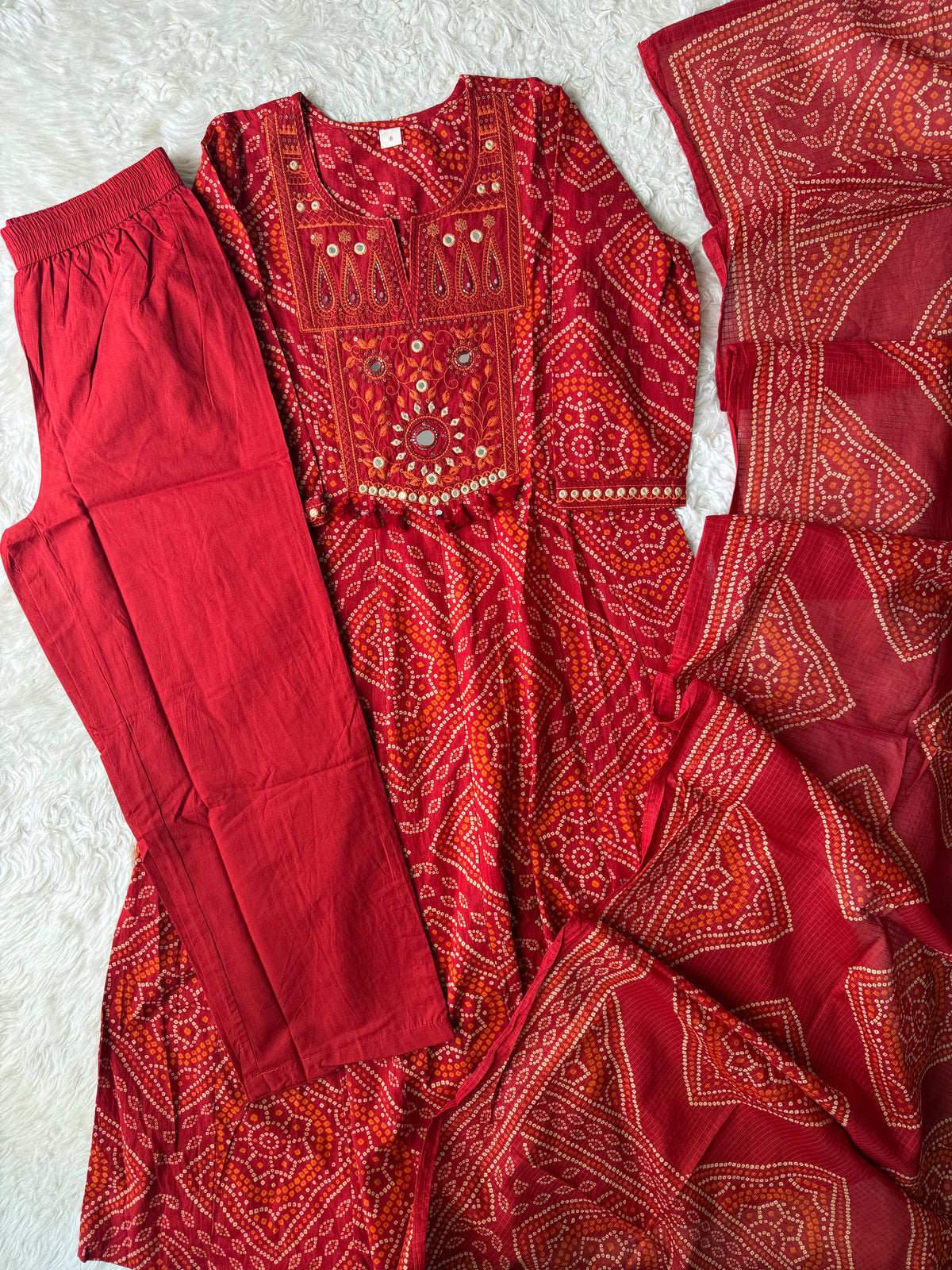 Premium Cotton Flare Kurti Pant Dupatta Set