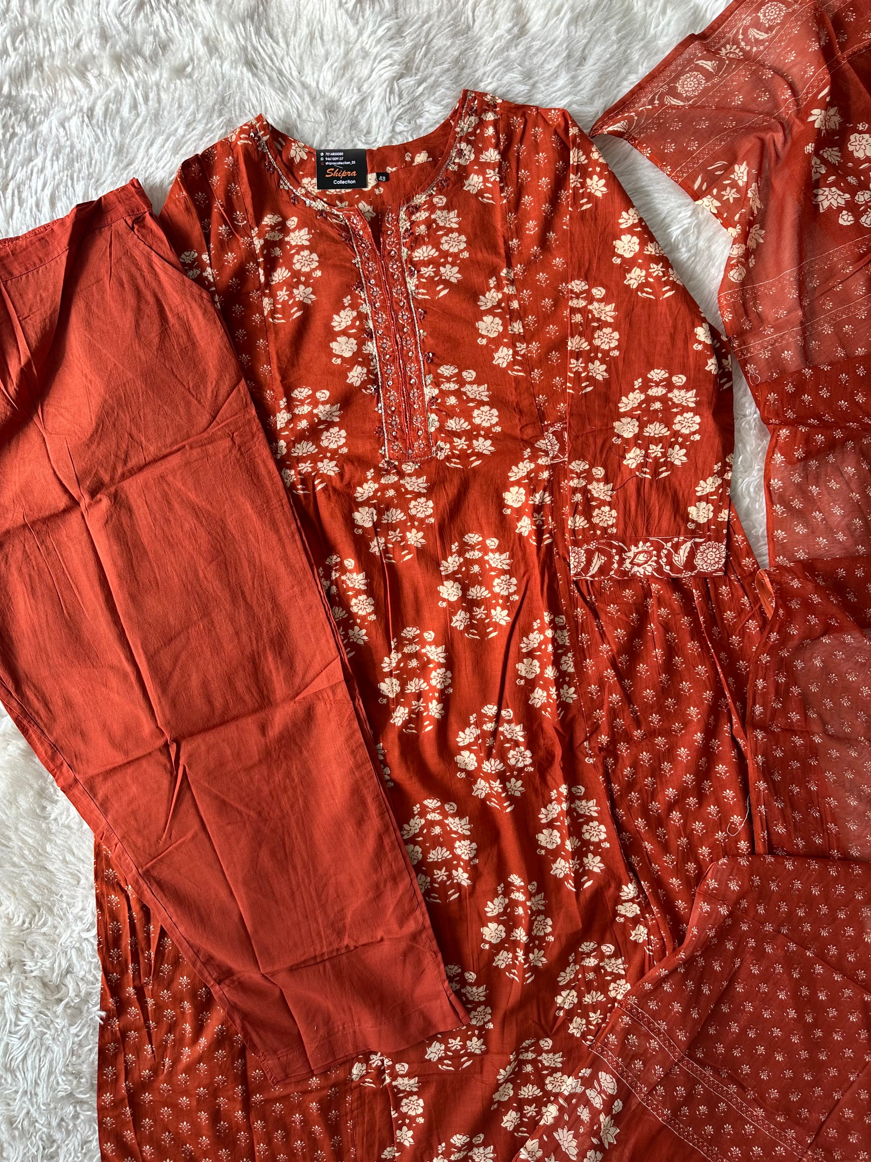 Breathable Cotton Kurti Pant Cotton Dupatta Set