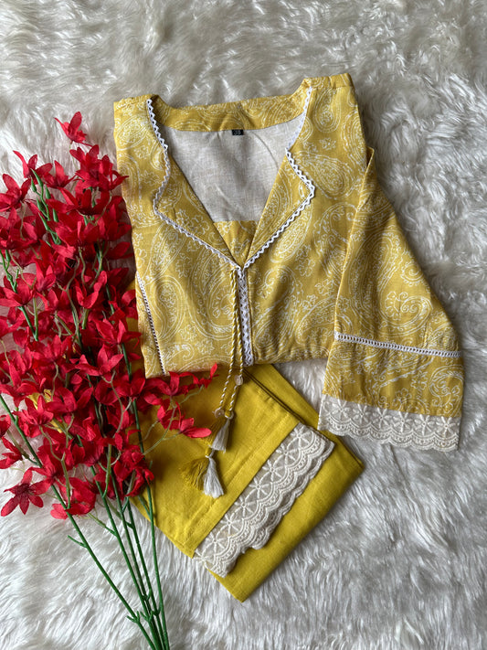 Linen Cotton Lace Details Set