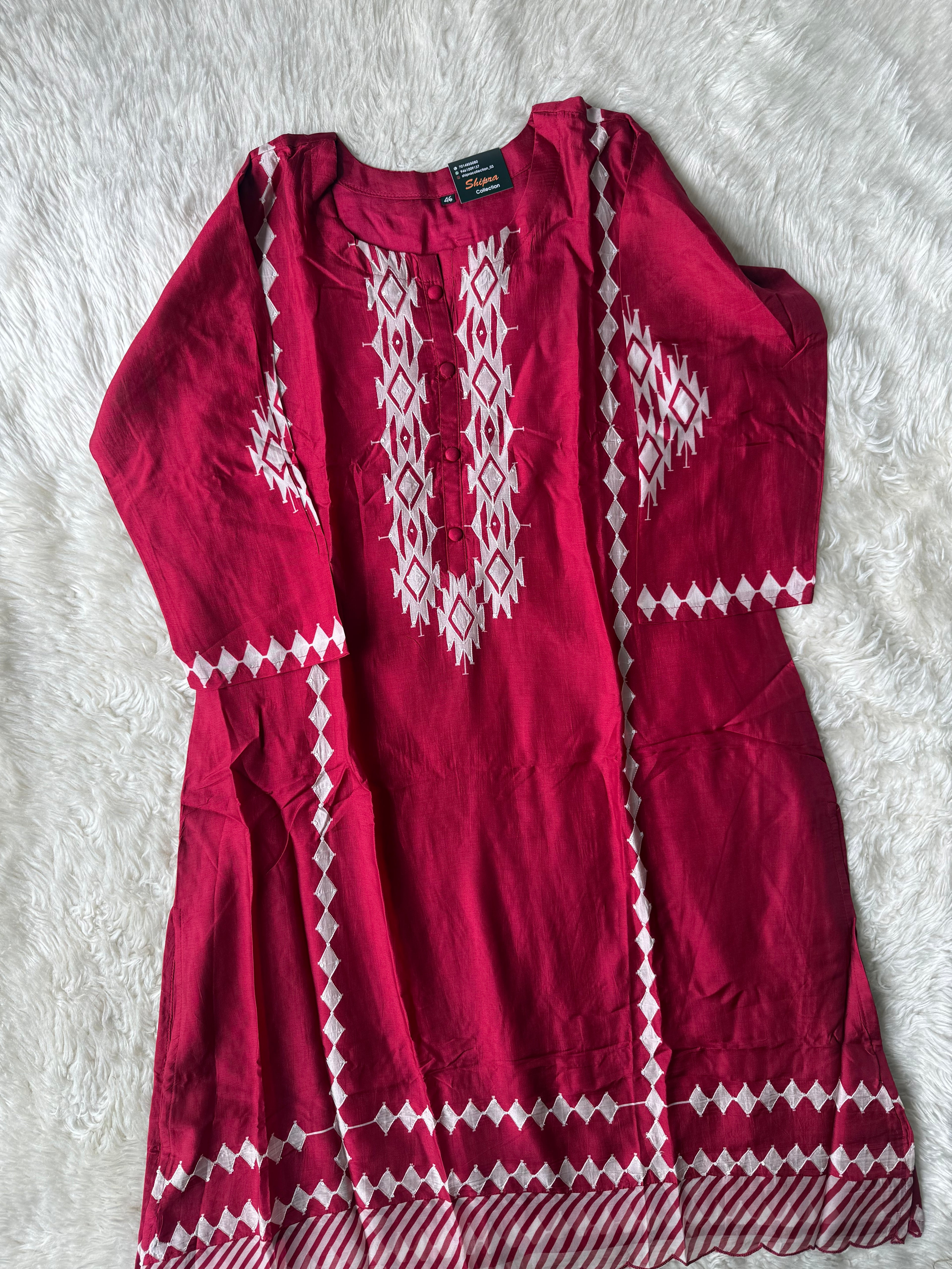 “ Plus Size” Butter Silk Kurti Pant Dupatta Set