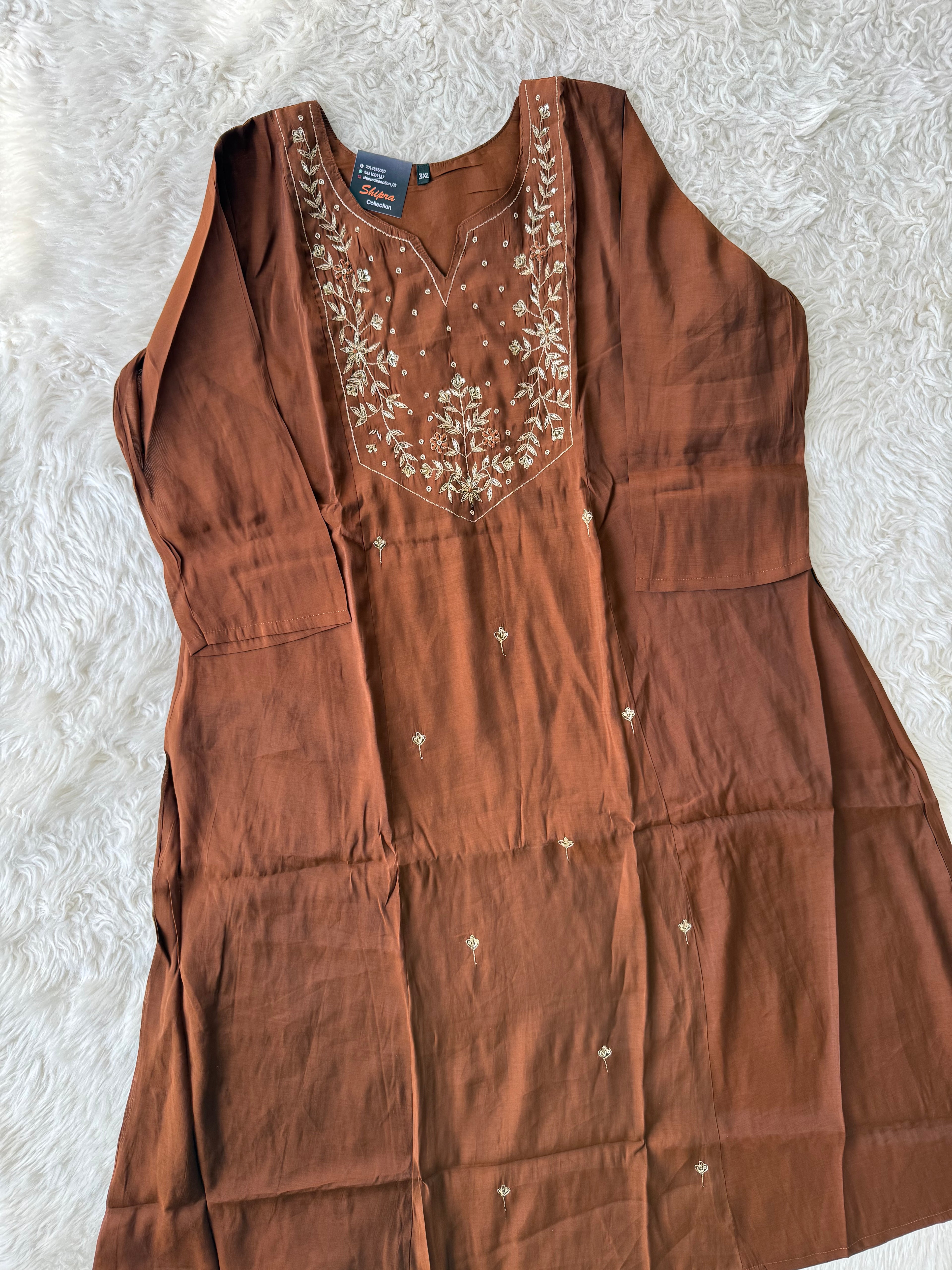 “ Plus Size” Muslin Silk Kurti Pant Dupatta Set
