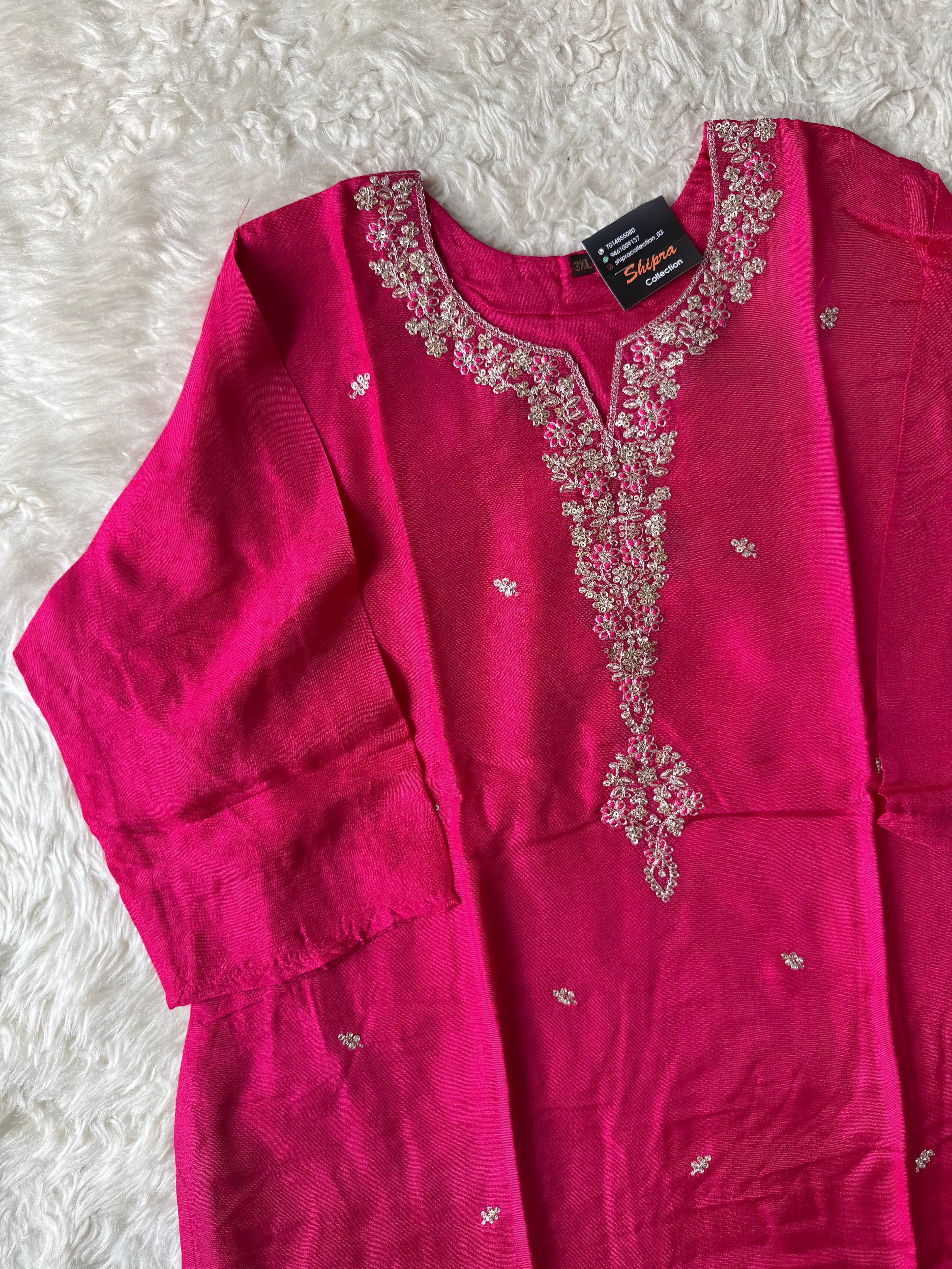 “Plus Size” Russian Silk Kurti Plazo Dupatta Set