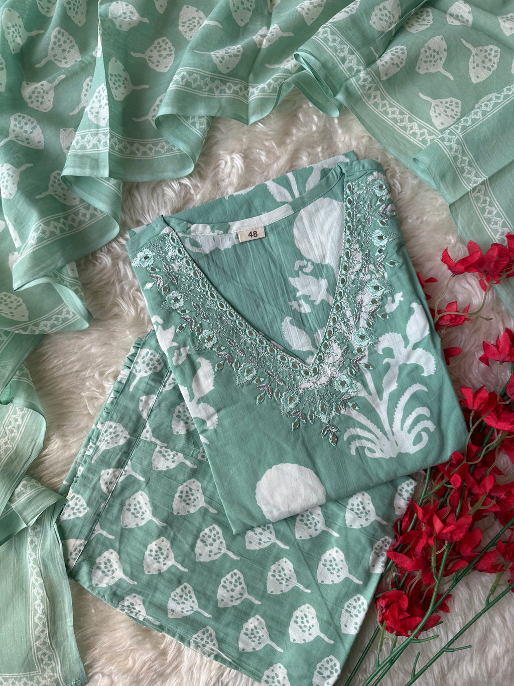 Breathable Cotton Kurti Pant Cotton Dupatta Set