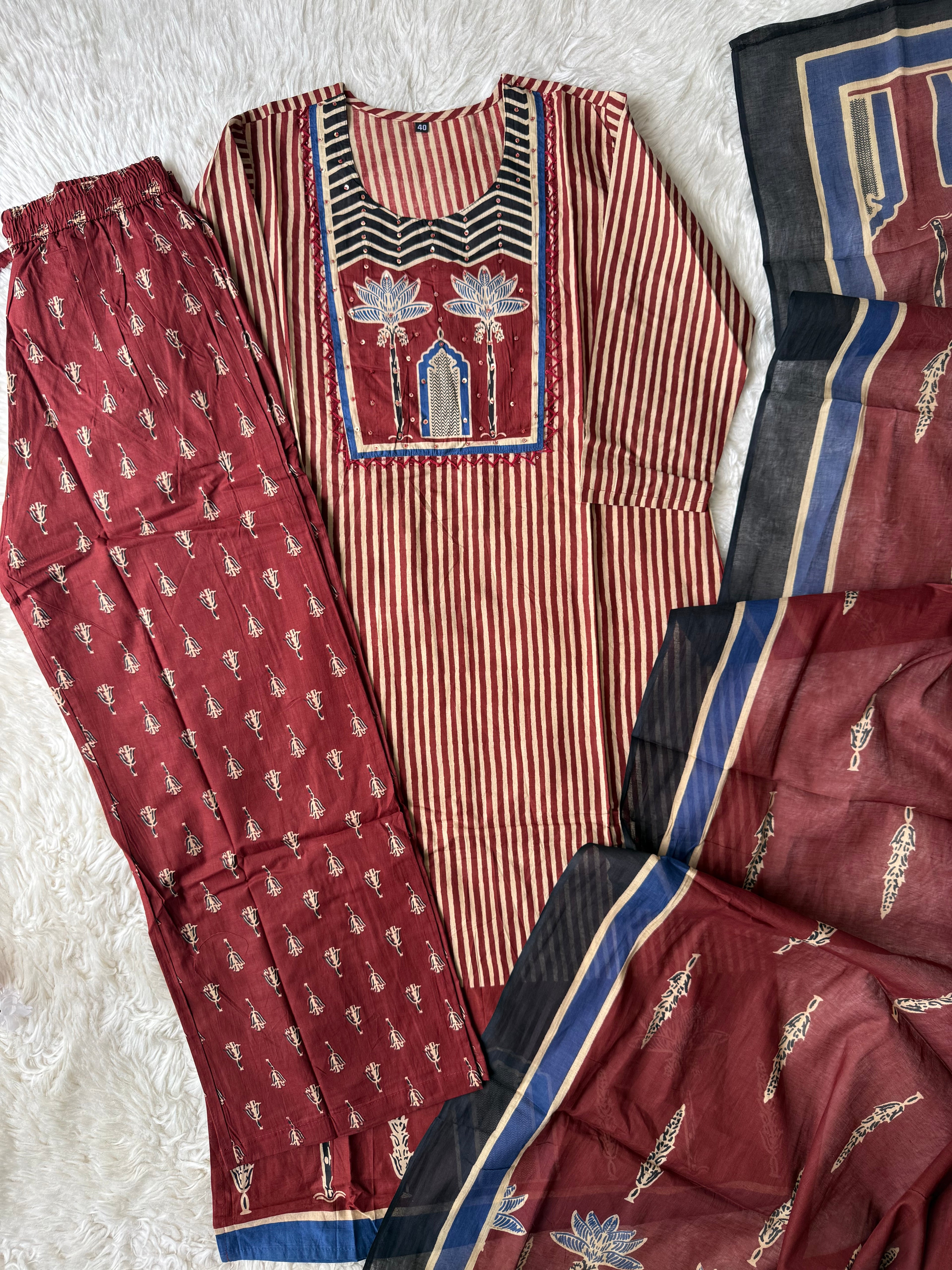 Pure Cotton Kurti Pant Dupatta Set
