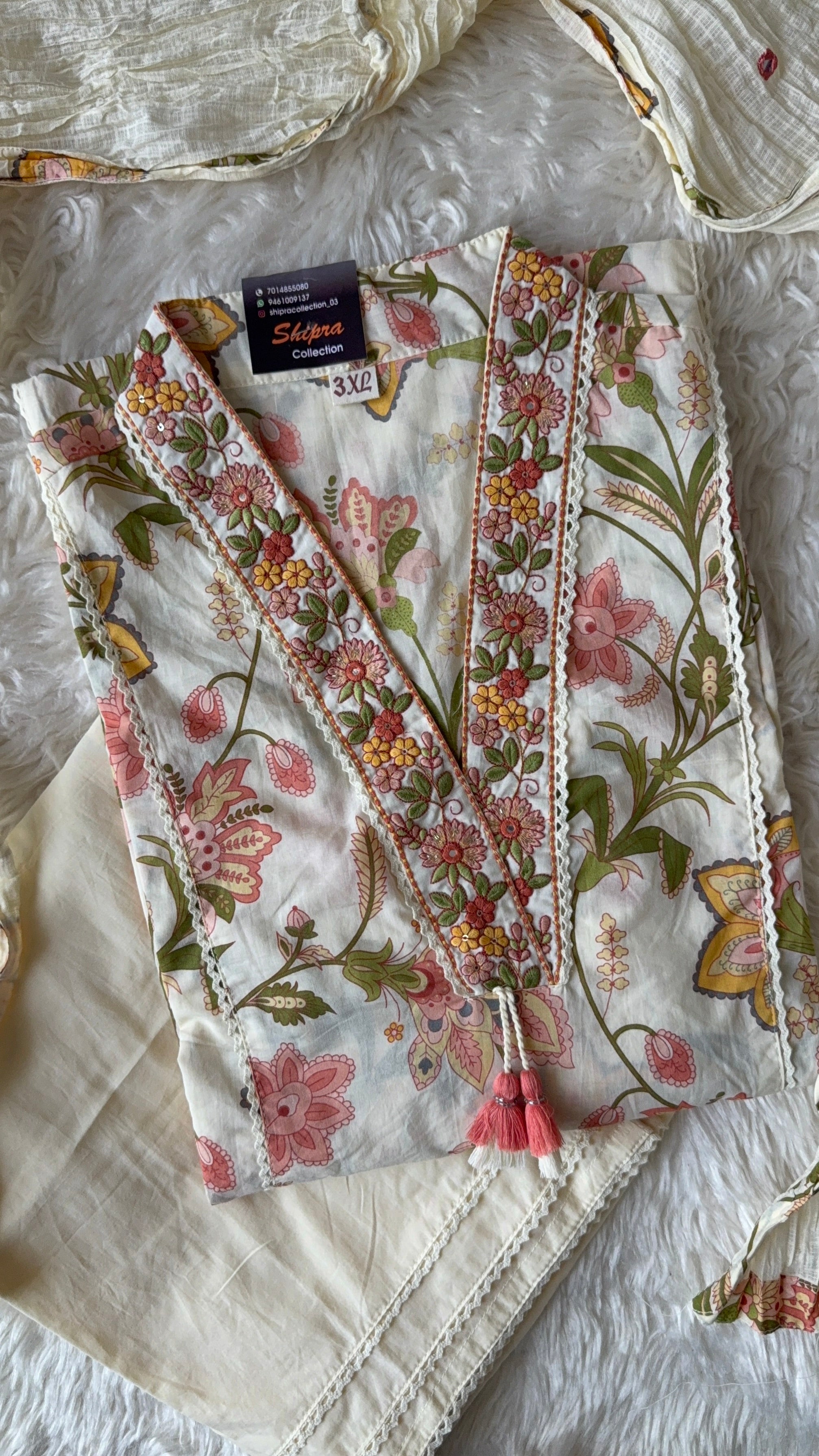 Premium Cotton Aline Kurti Pant Dupatta Set