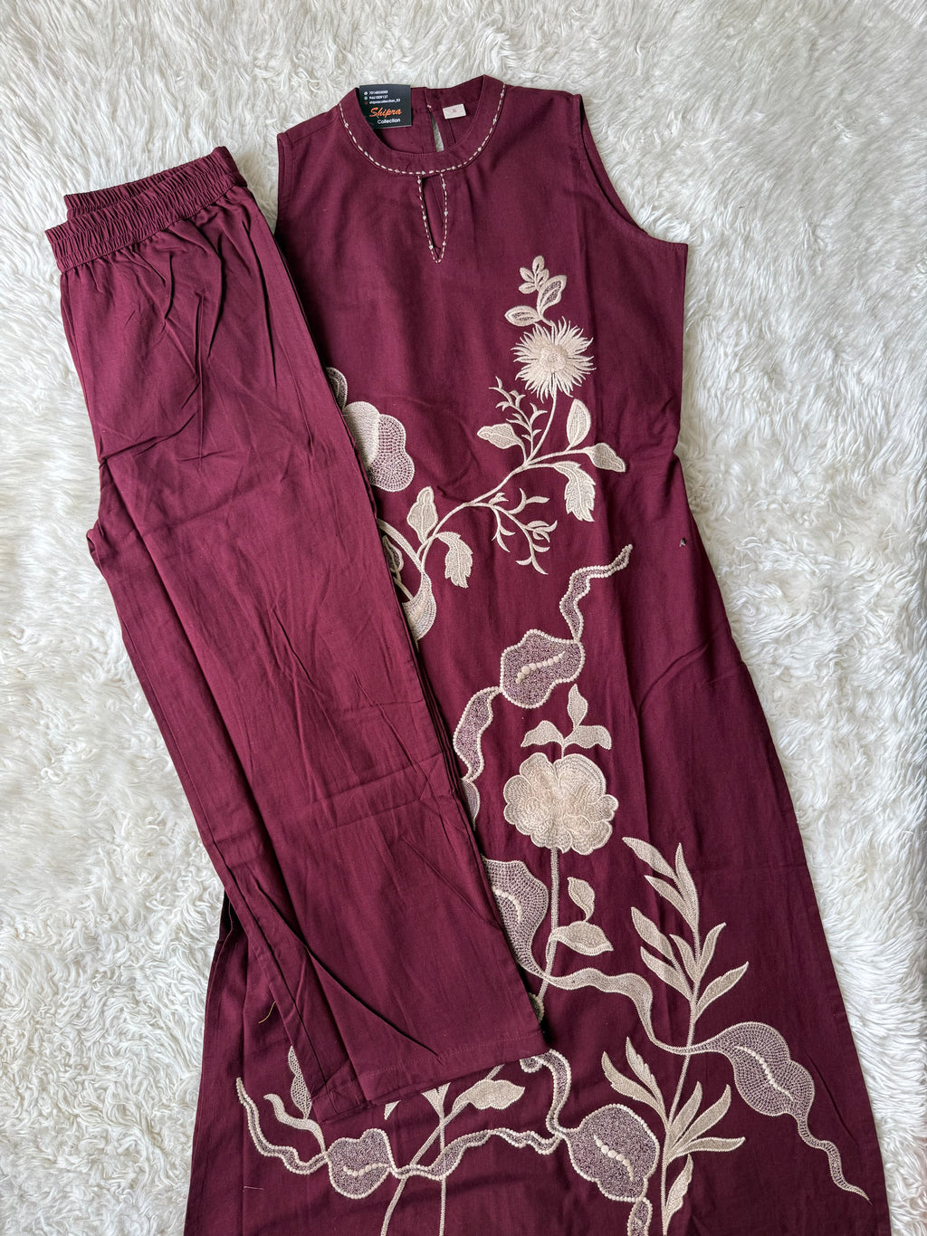 Khadi Cotton Sleeveless Kurti Pant Set