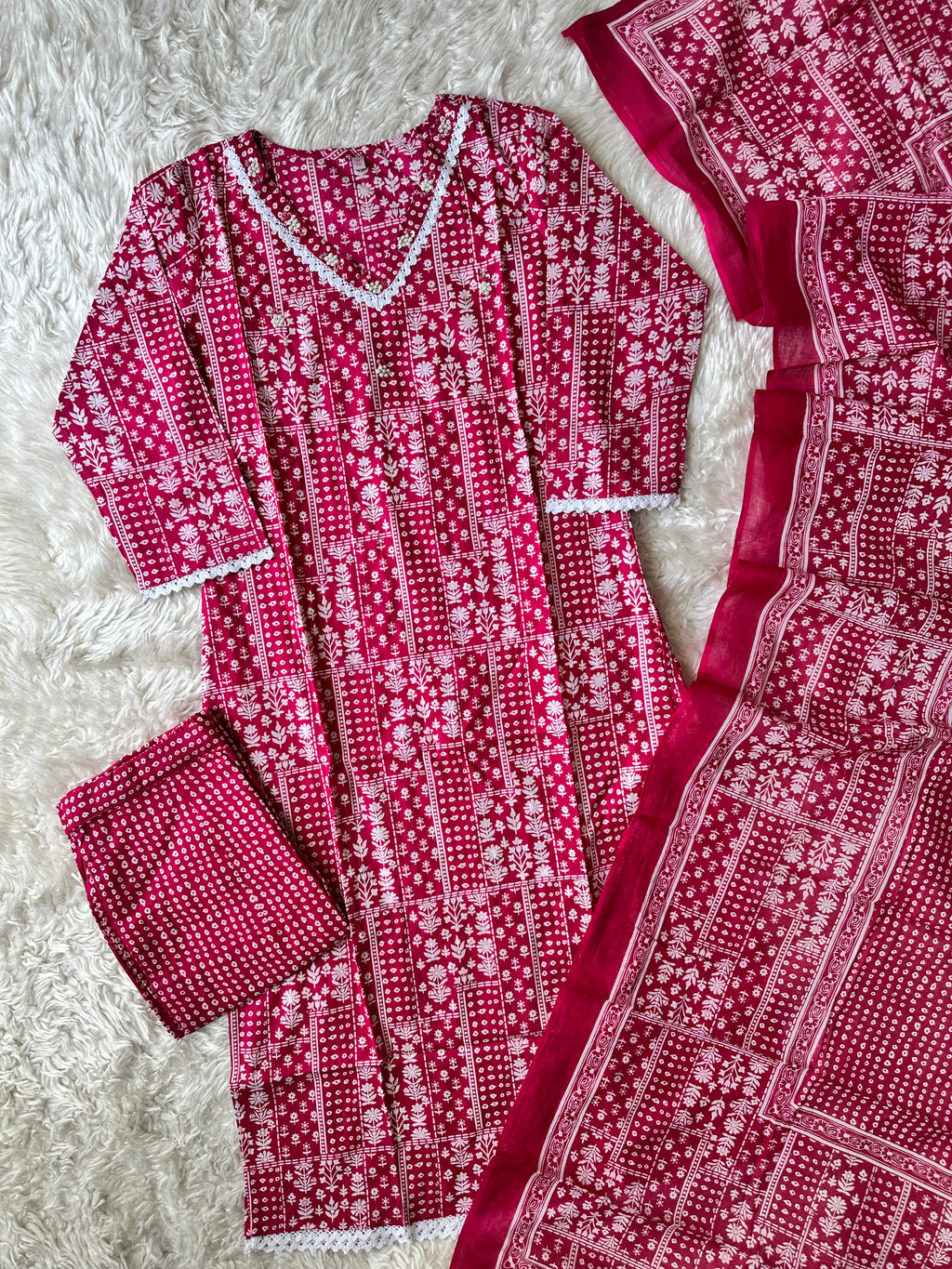 Steal Deal 🛍️ Premium Cotton Rani Pink 💞 Set