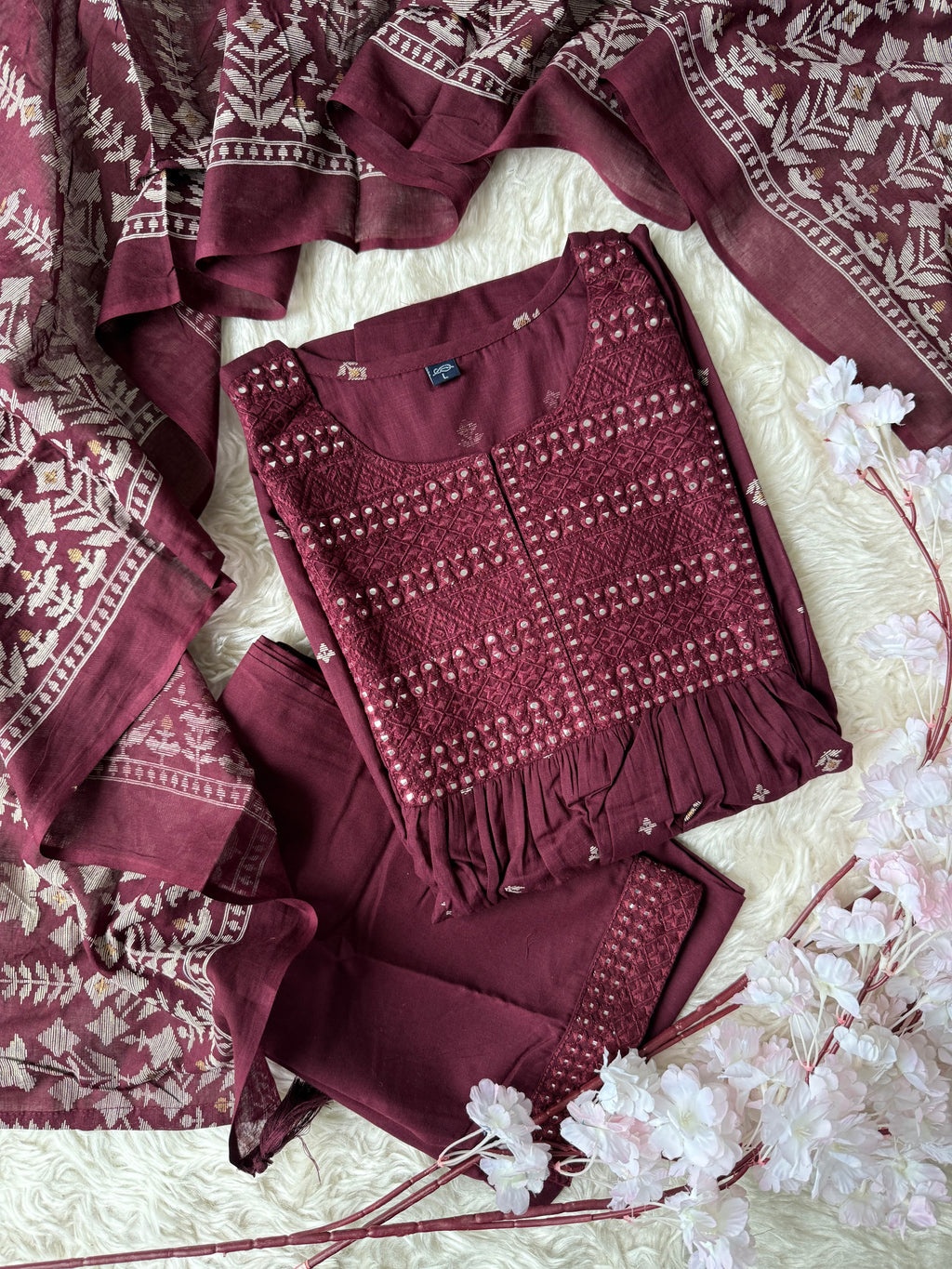 Premium Cotton ANARKALI Kurti Pant Dupatta Set
