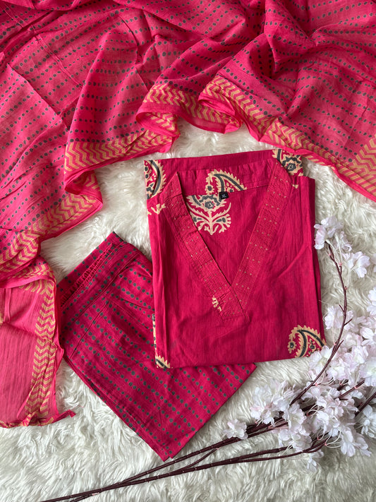 Budget Friendly Kurti Pant Dupatta Set