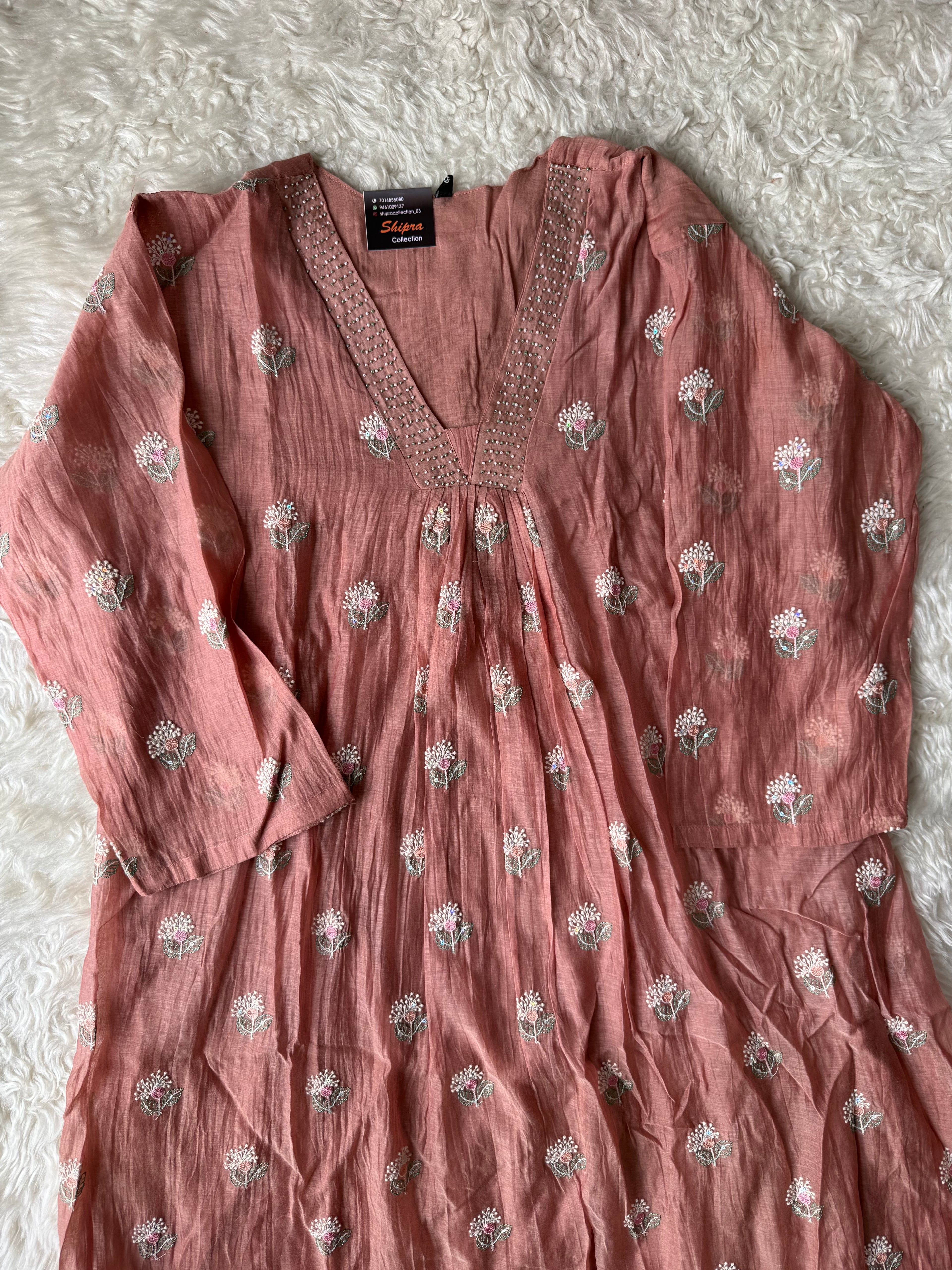 “Plus Size” Mul Chanderi Kurti Pant Dupatta Set