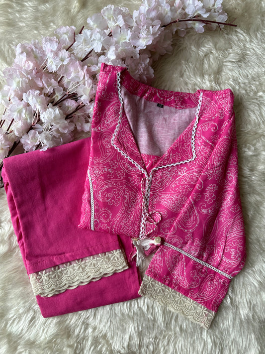 Linen Cotton Lace Details Set