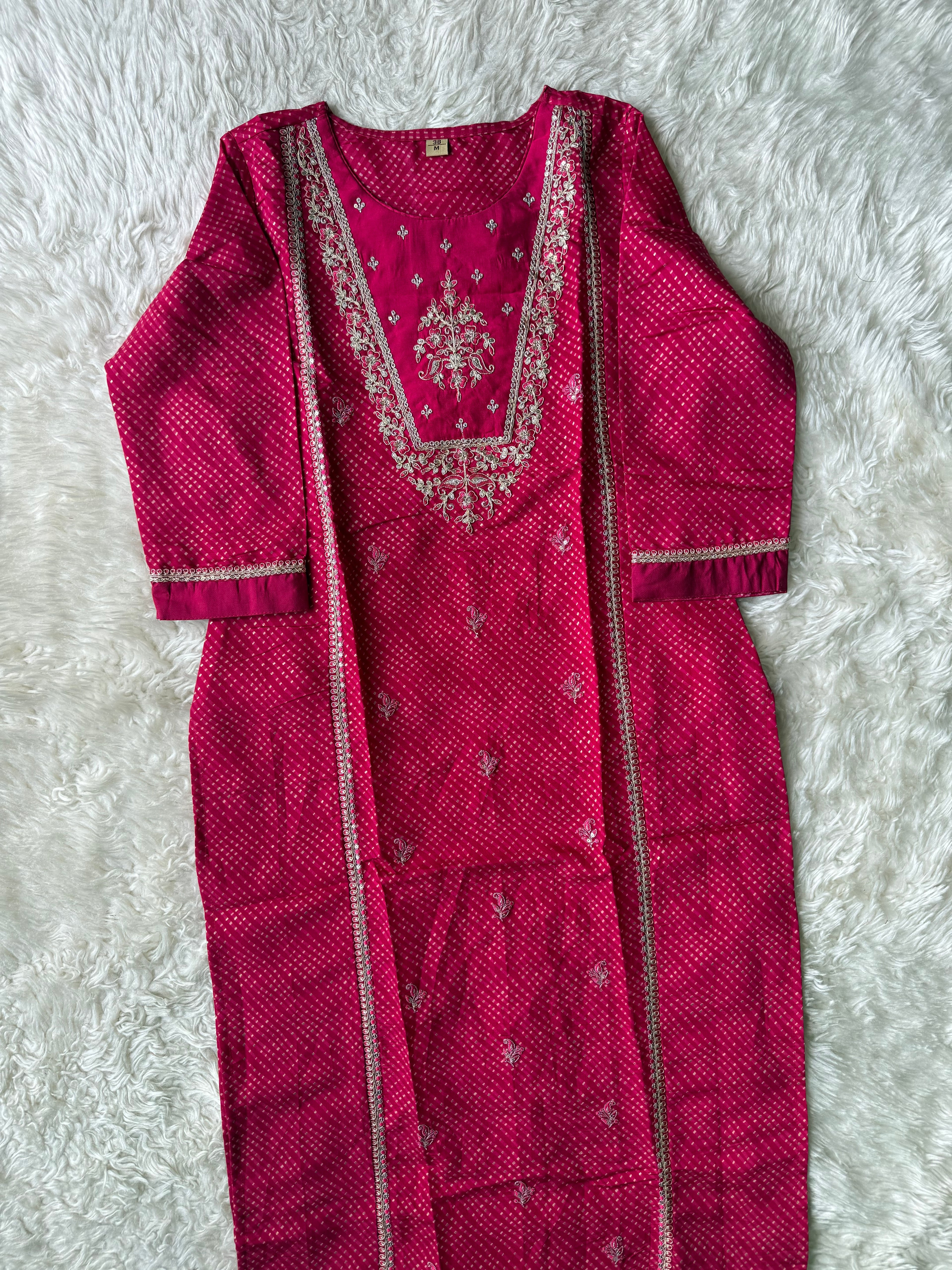 Pure Muslin Silk Kurti Pant Dupatta Set