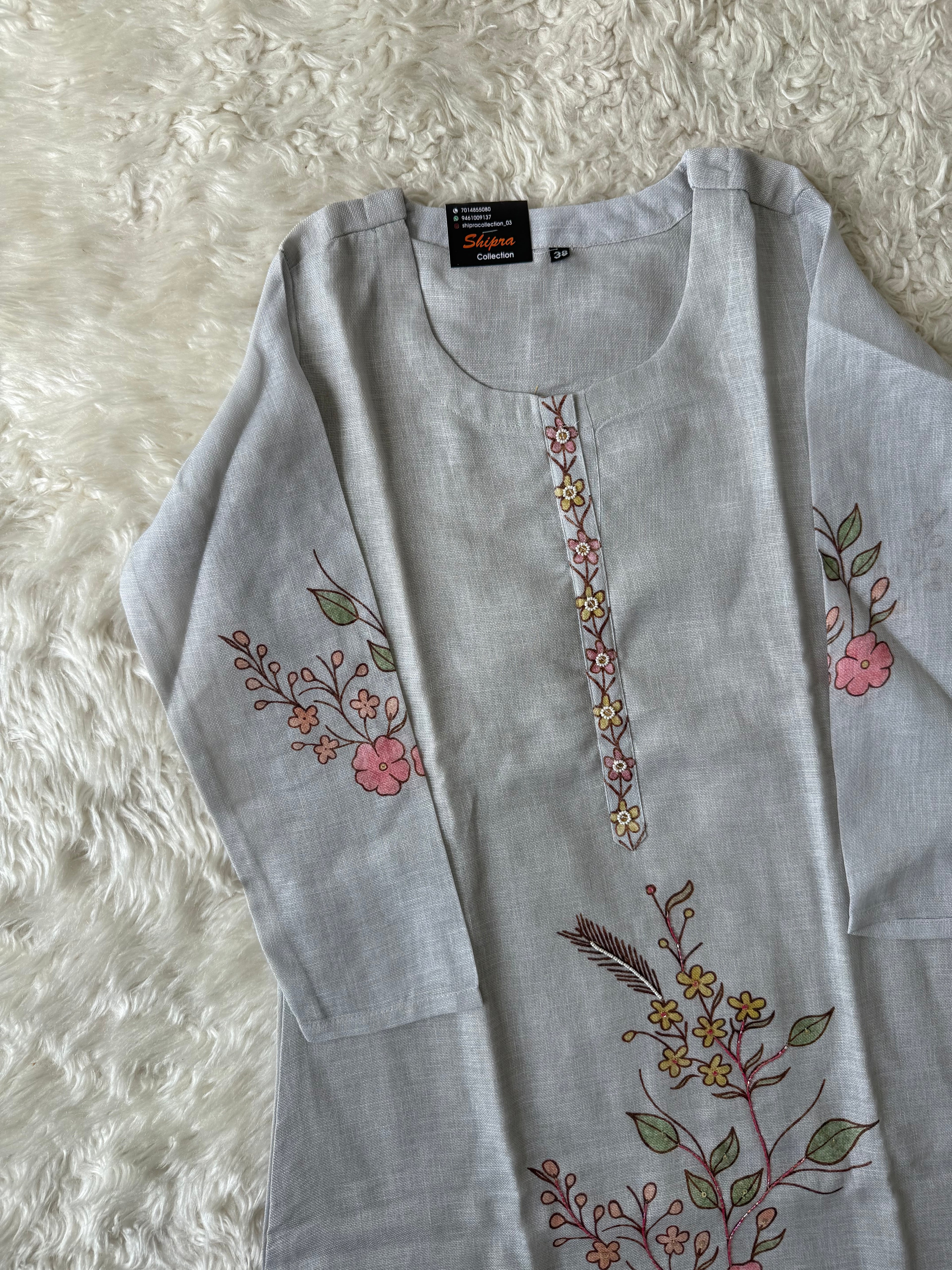 Linen Kurti Pant Dupatta Set