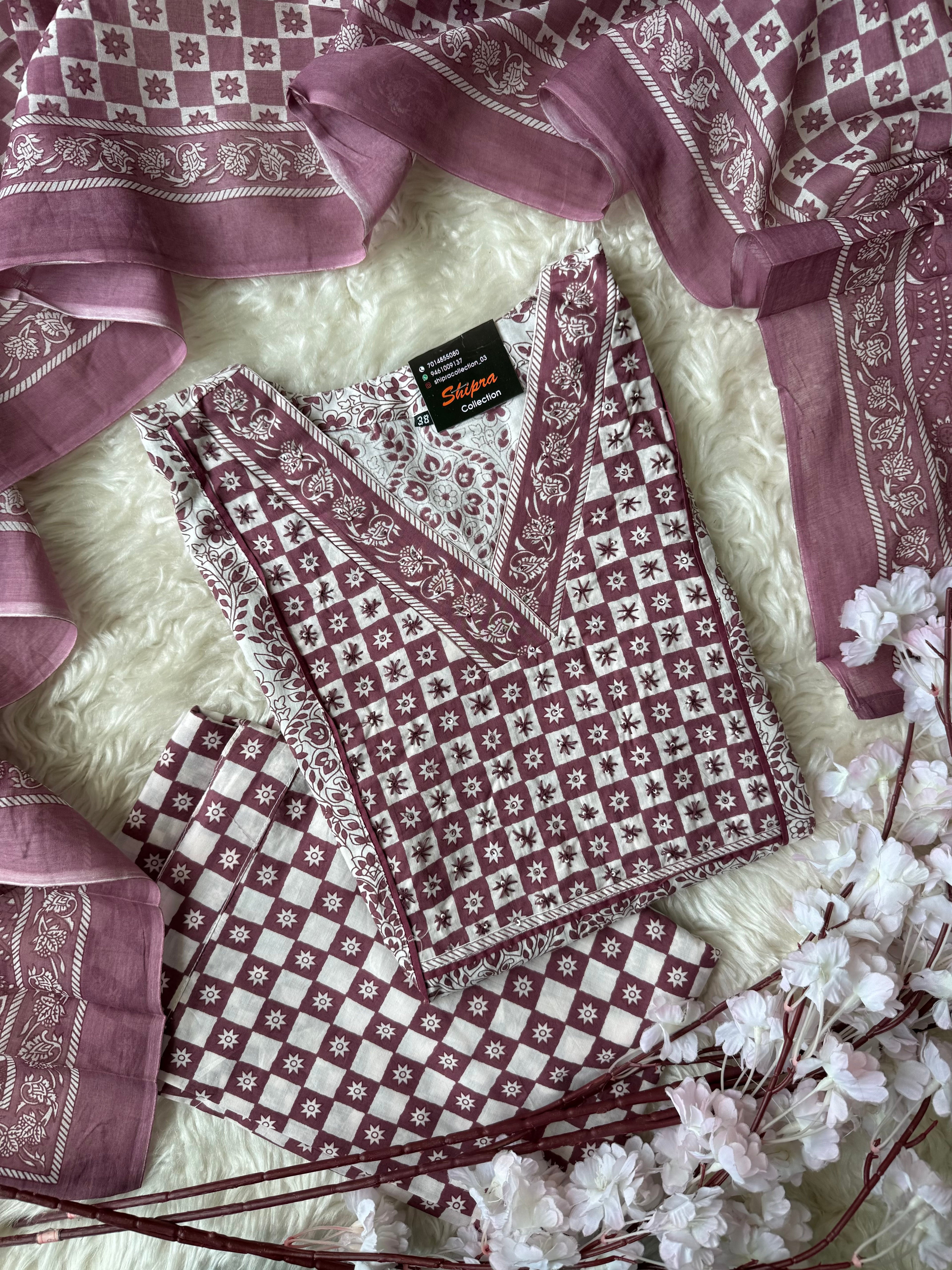 Premium Cotton Aline Kurti Pant Dupatta Set