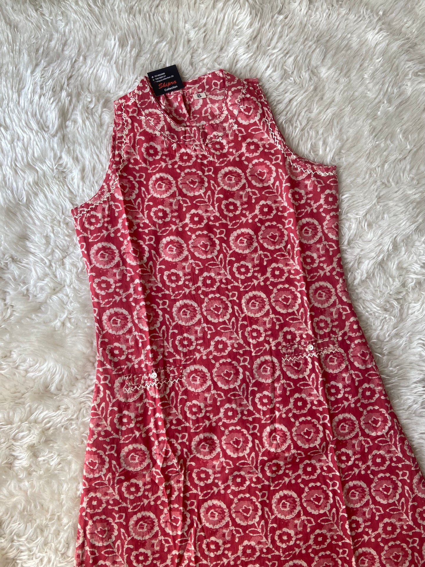 Pure Cotton Sleeveless Kurti Pant Set