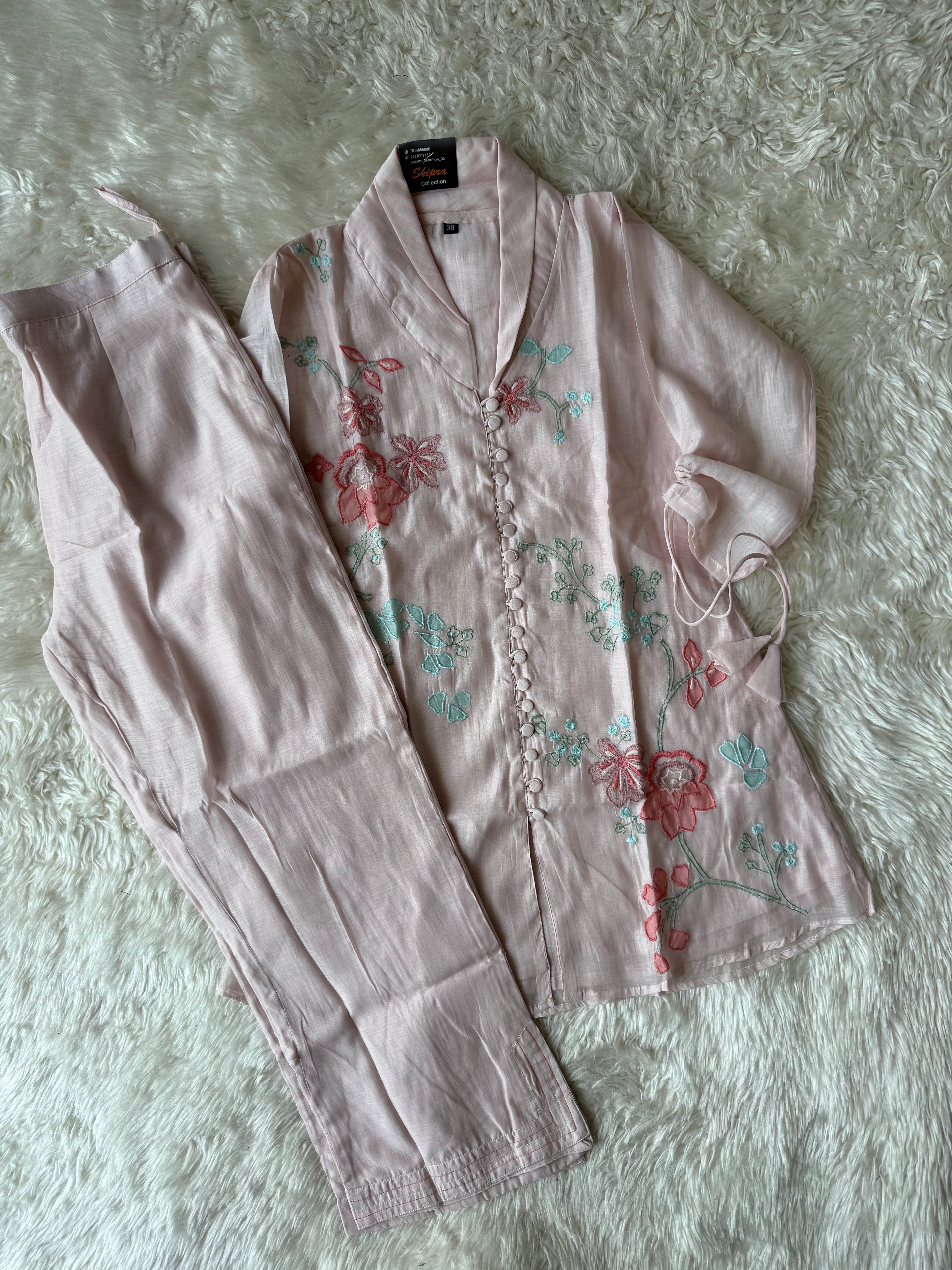 Mul Chanderi Thread work Co-ord Set