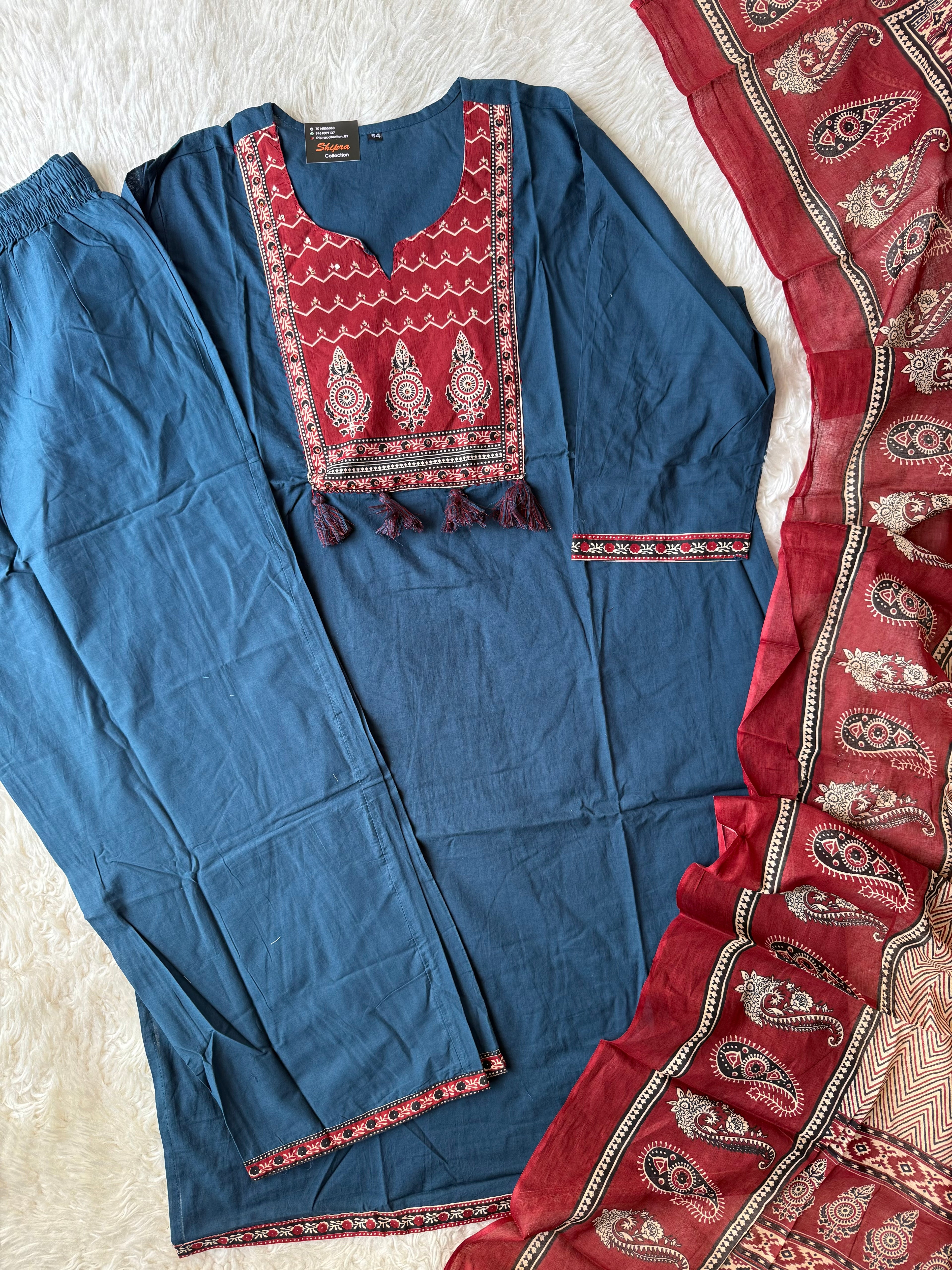 Pure Cotton Kurti Pant Dupatta Set