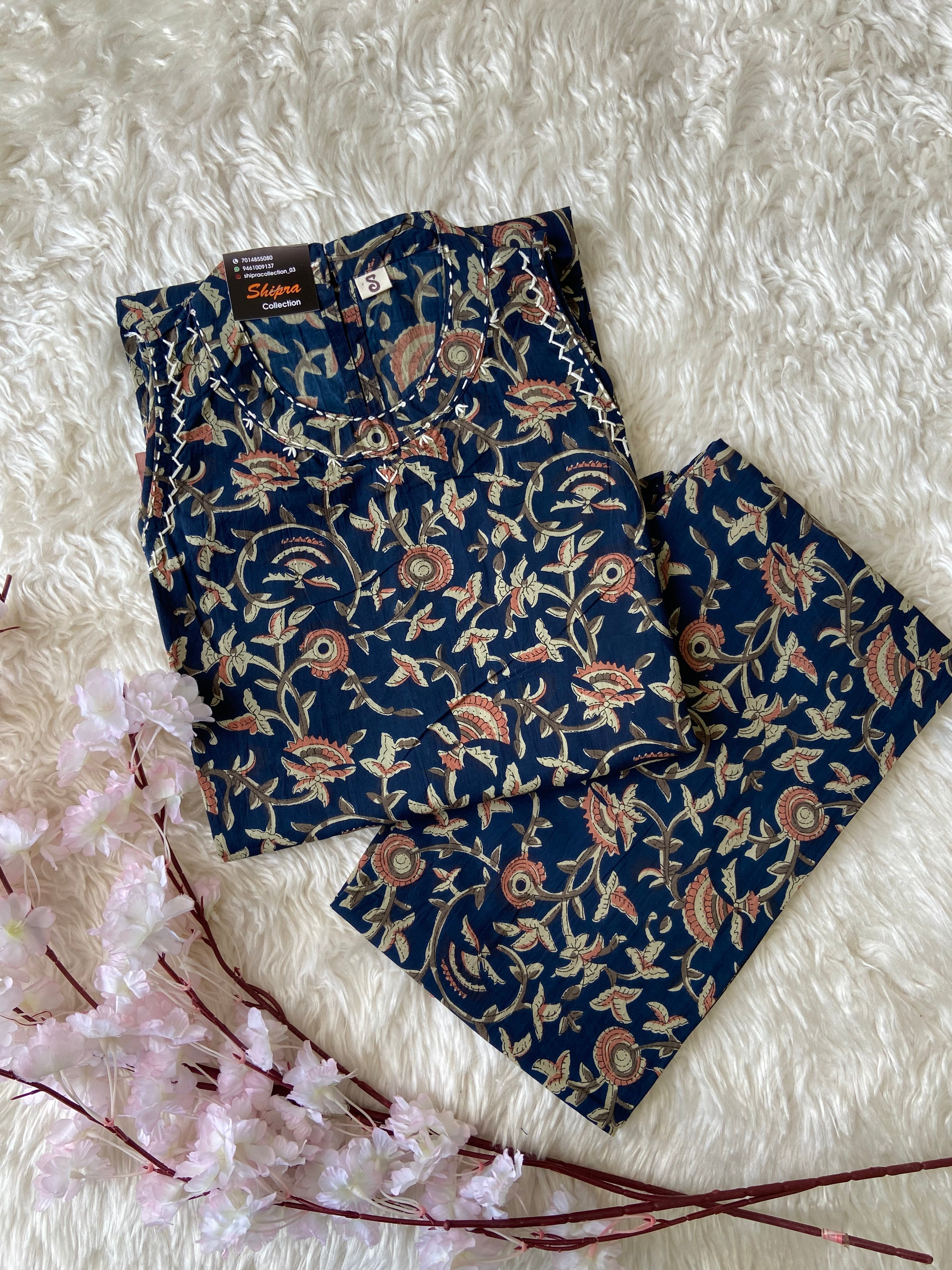 Pure Cotton Sleeveless Kurti Pant Set
