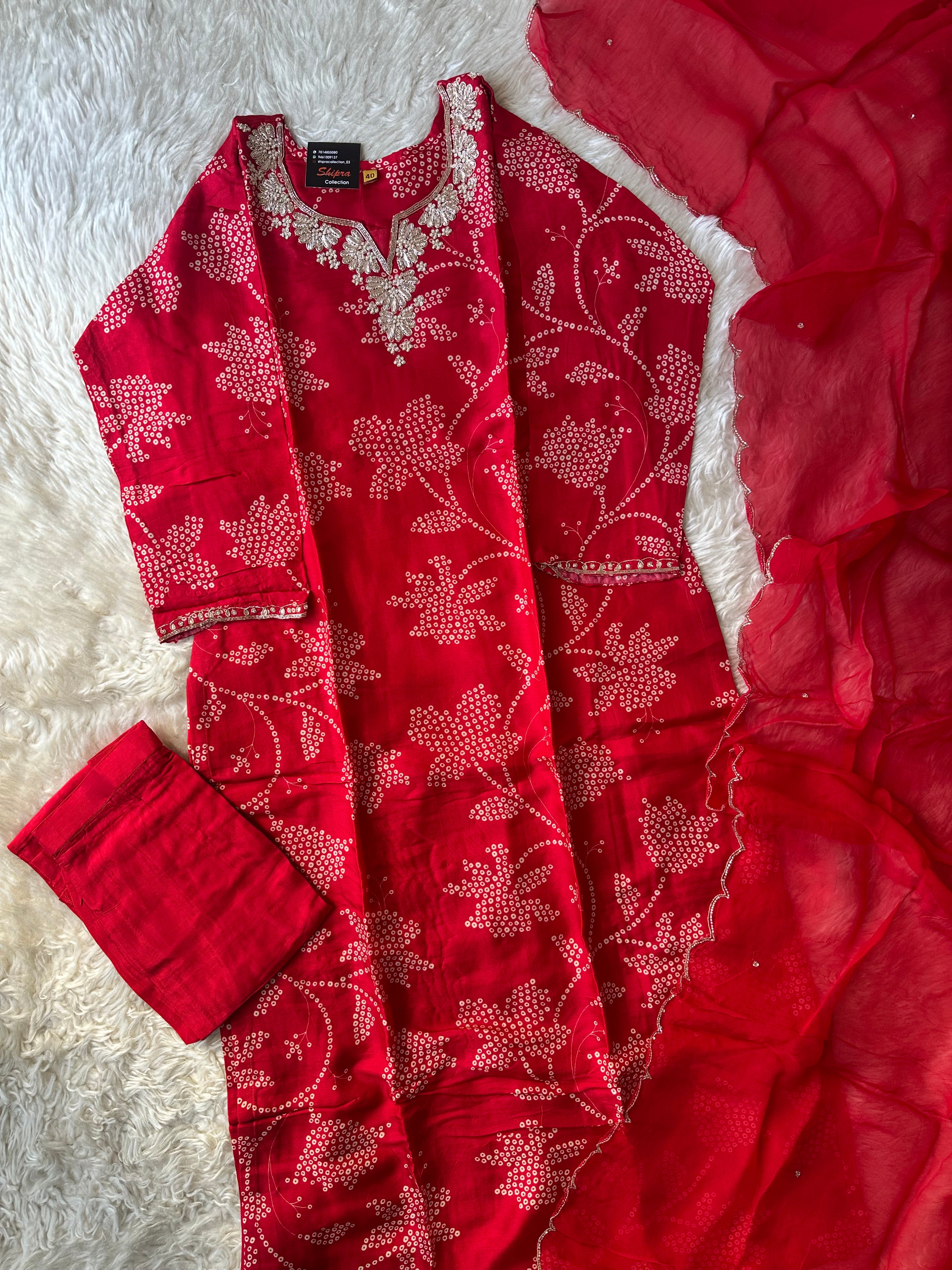 Pure Silk Kurti Pant Organza Dupatta Set