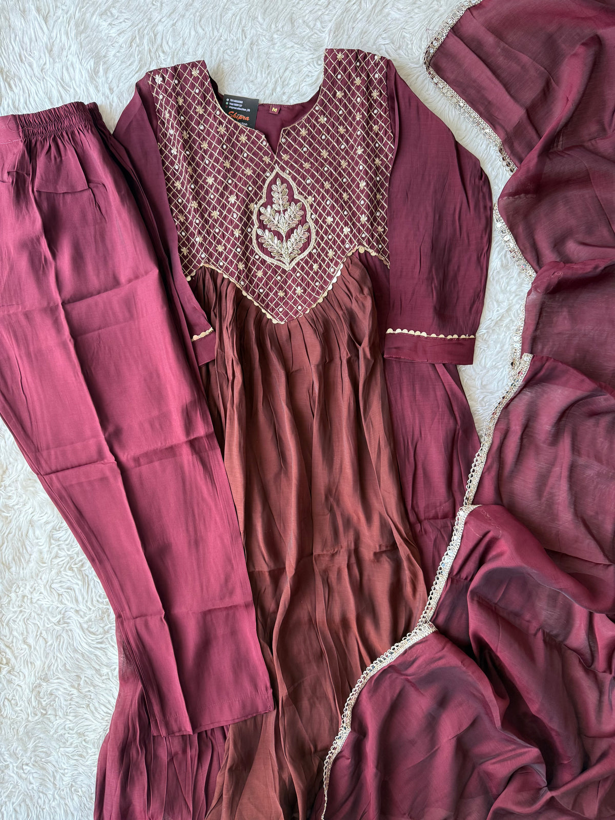 Pure Muslin Silk Kurti Pant Dupatta Set