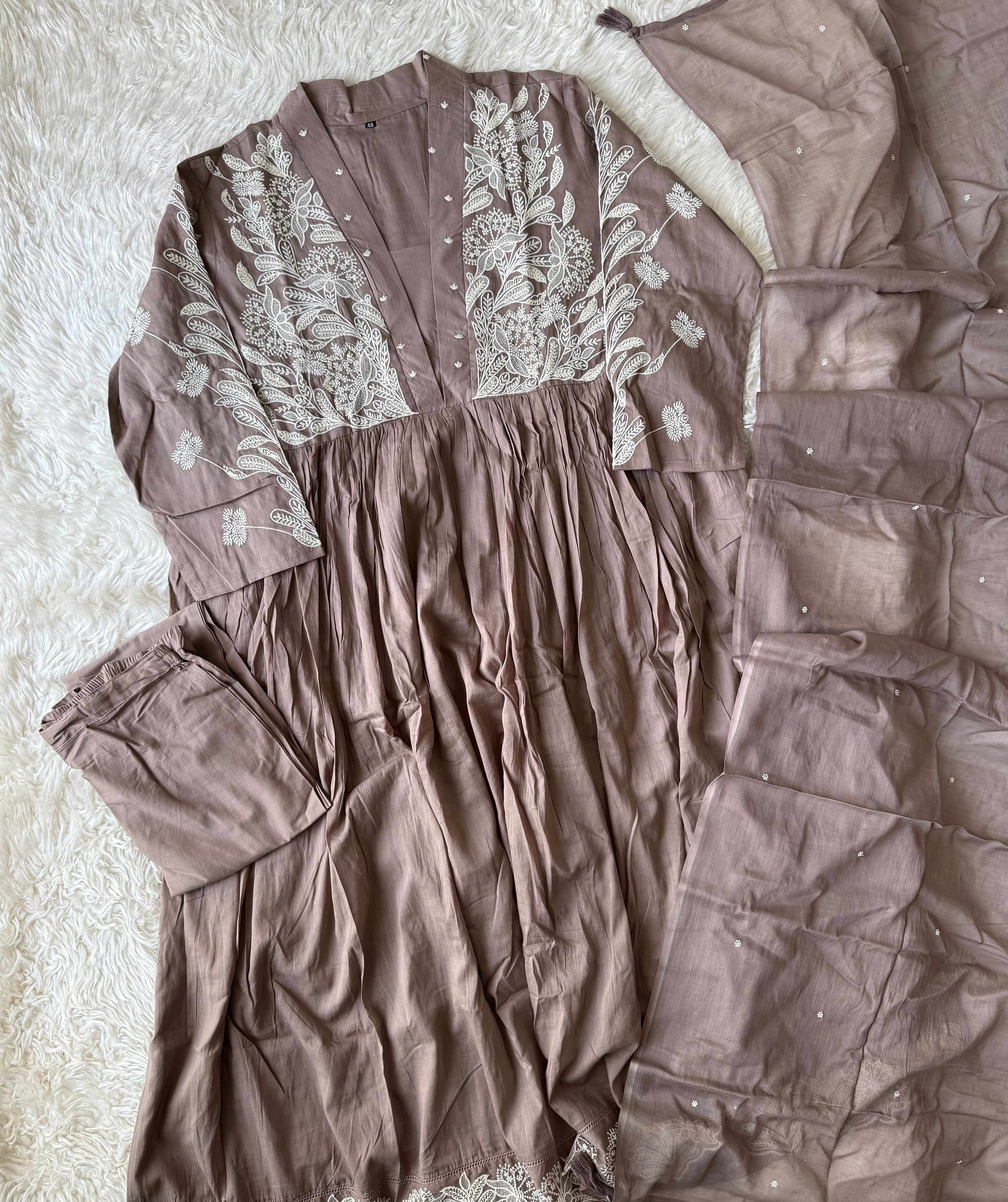 Mul Cotton FLARE Kurti Pant Dupatta Set