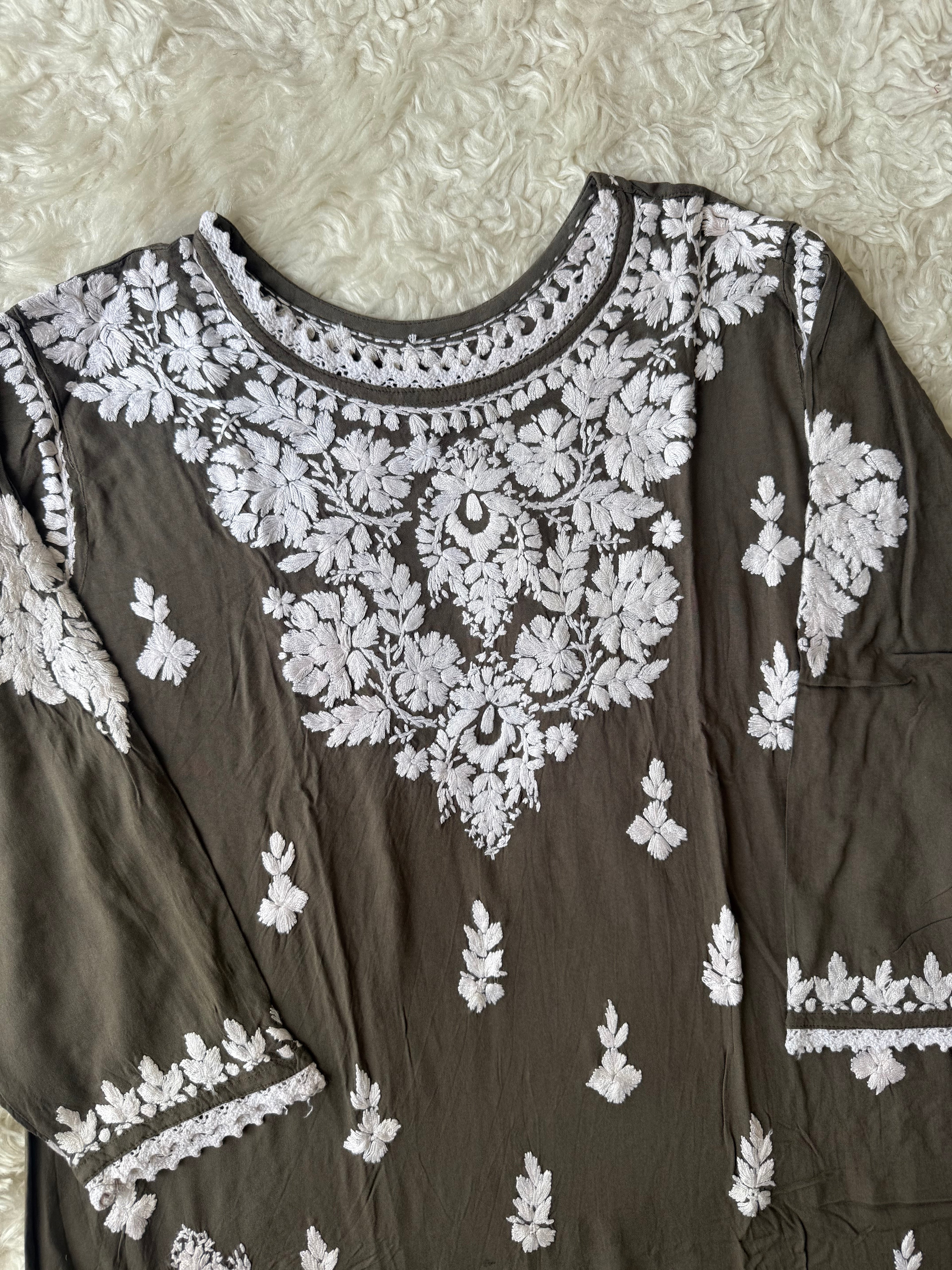 Heavy Rayon Chikankari Kurti Afghani Pant Set