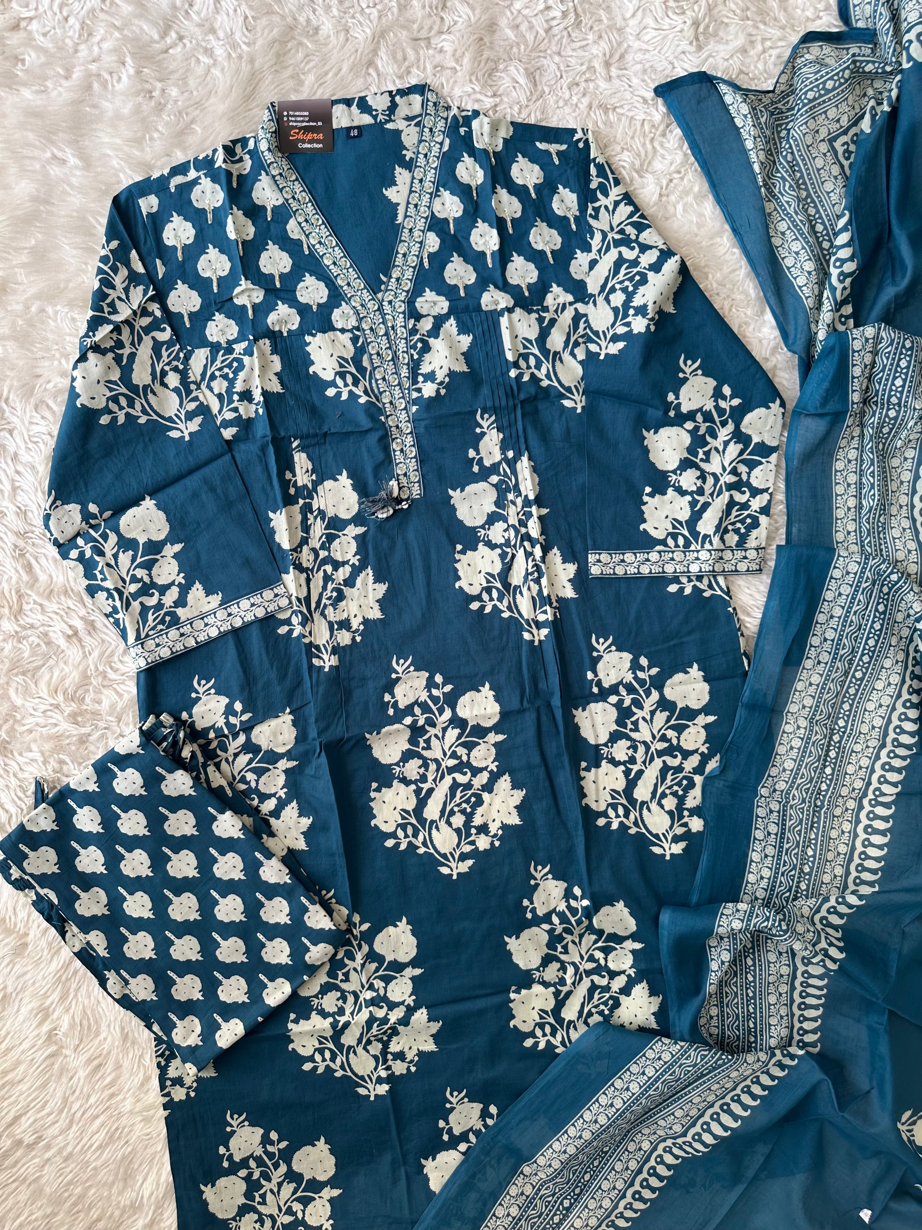 Premium Cotton Kurti Pant Cotton Dupatta Set
