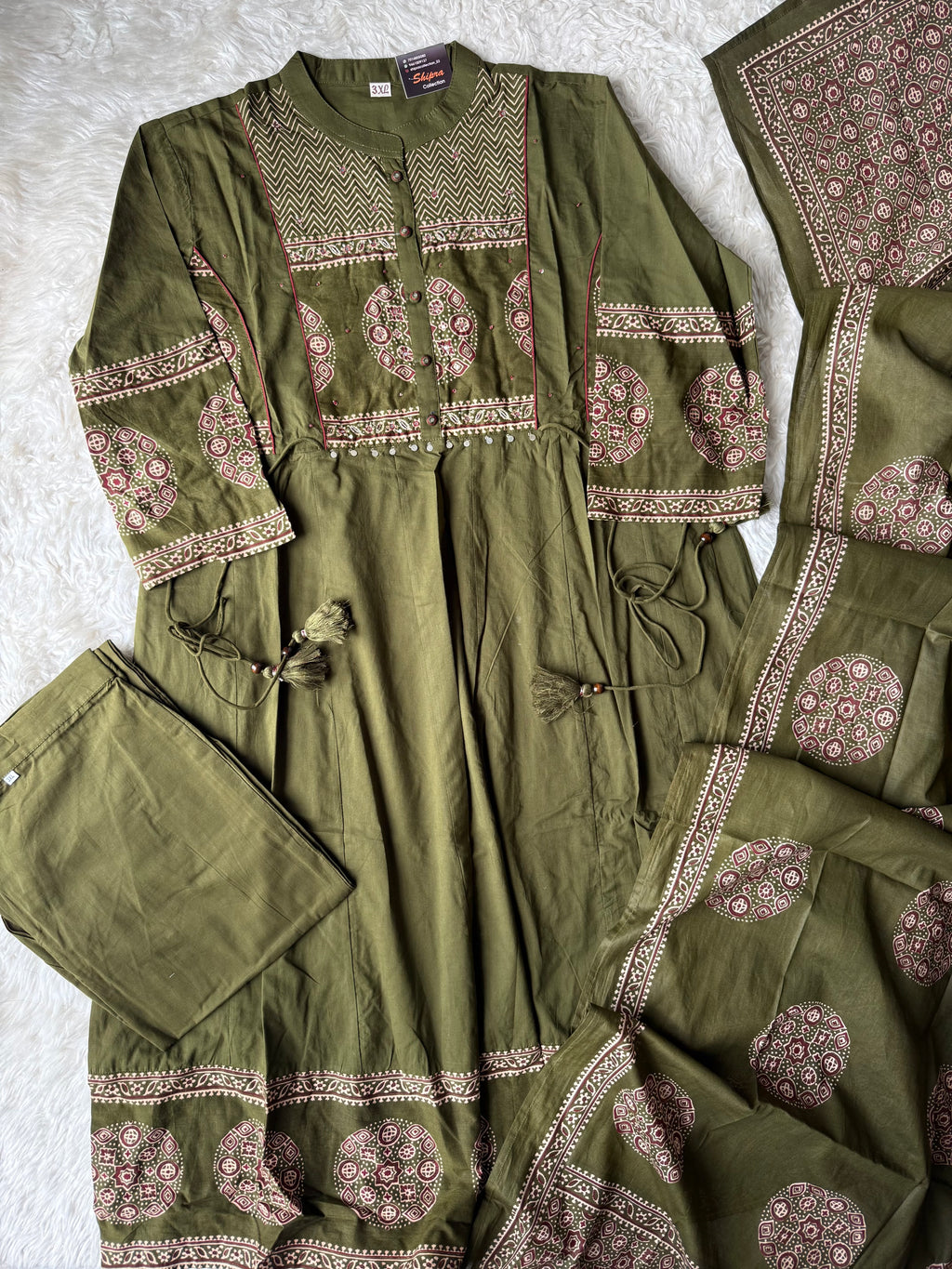 Premium Cotton FLARE Kurti Pant Dupatta Set