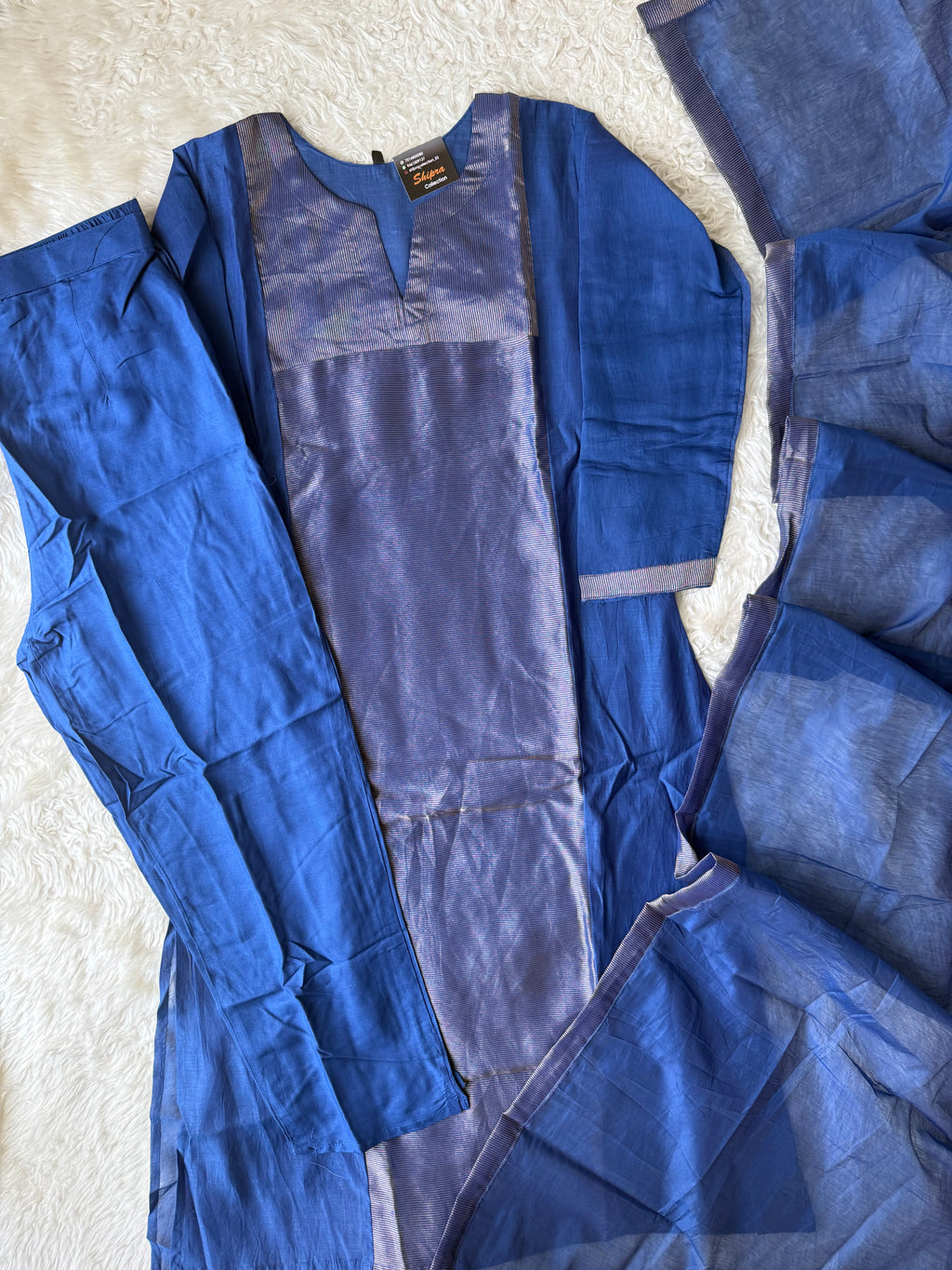 “Plus Size” Mul Chanderi Kurti Pant Dupatta Set