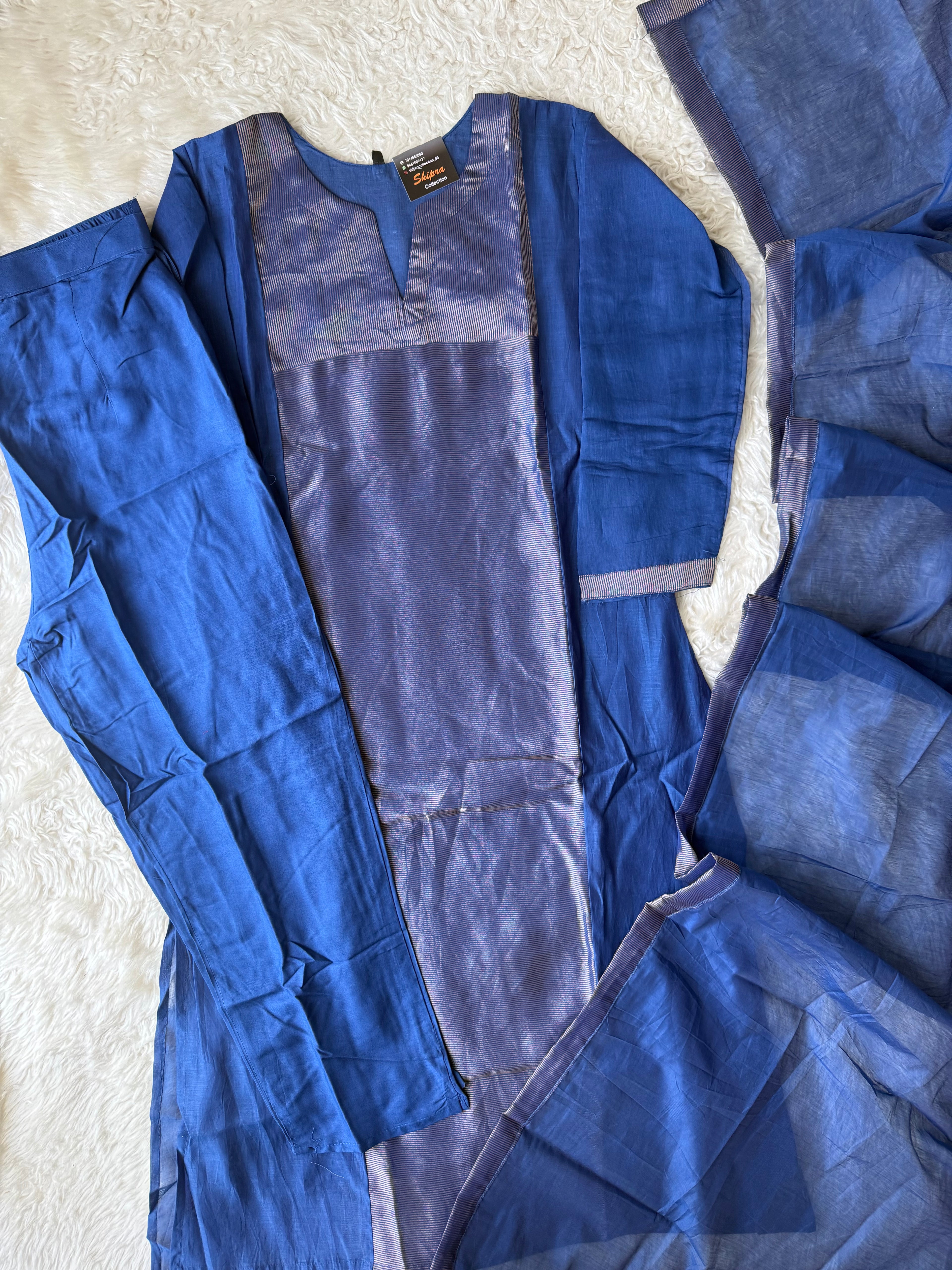 “Plus Size” Mul Chanderi Kurti Pant Dupatta Set