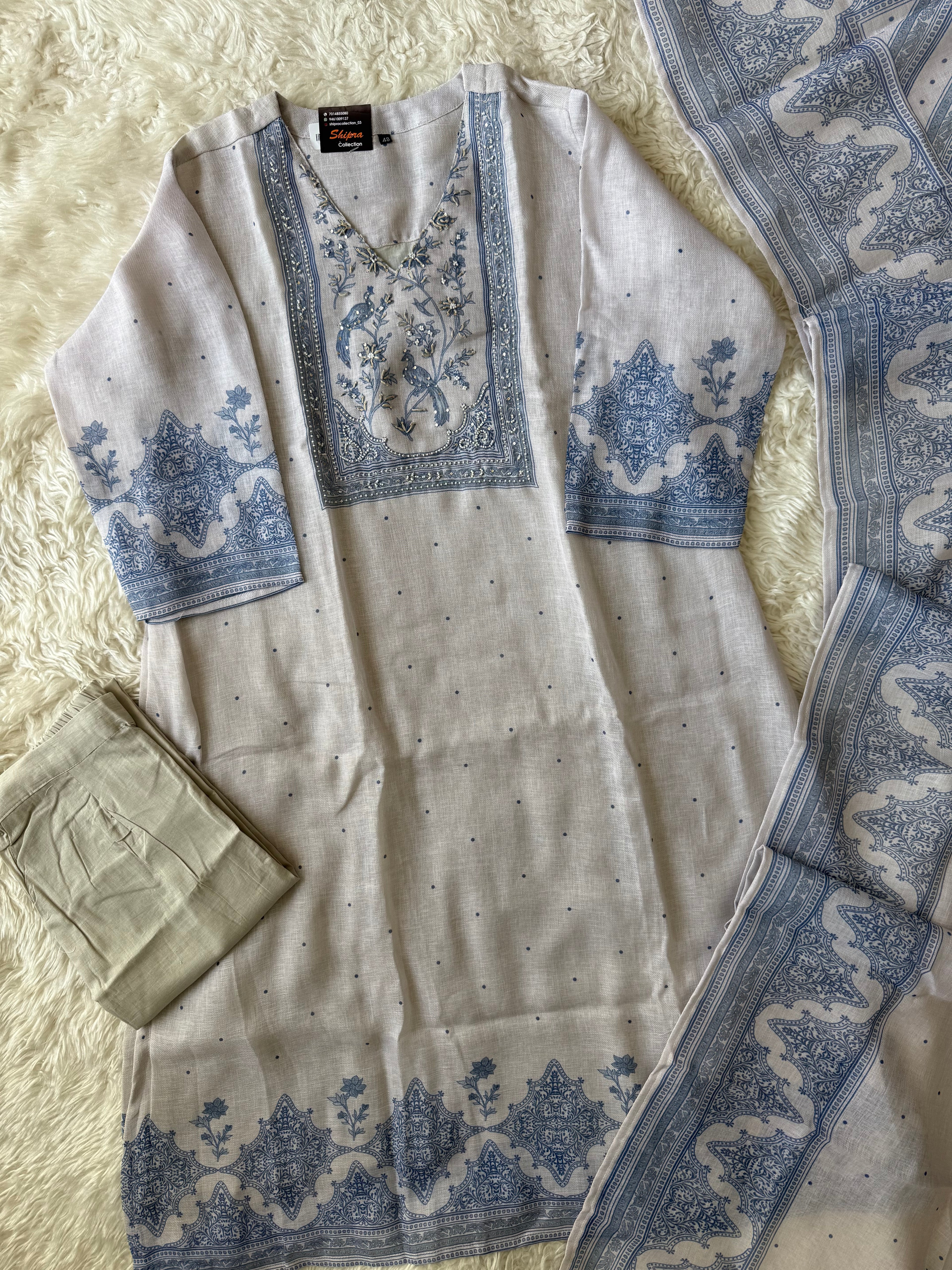 “Plus Size” Linen Kurti Pant Dupatta Set