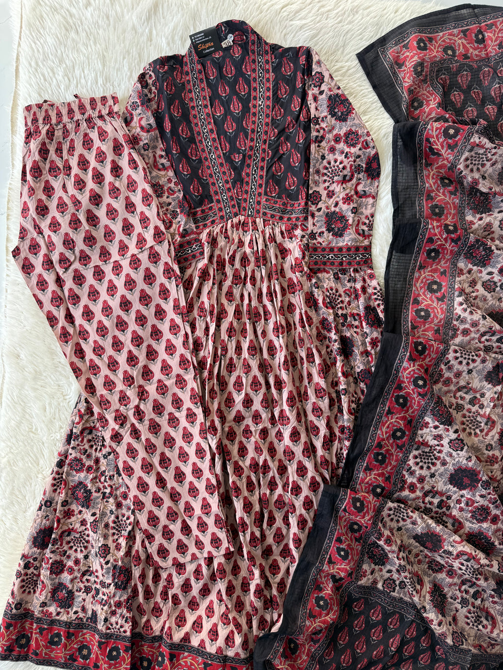 Premium Cotton Flare Kurti Pant Dupatta Set