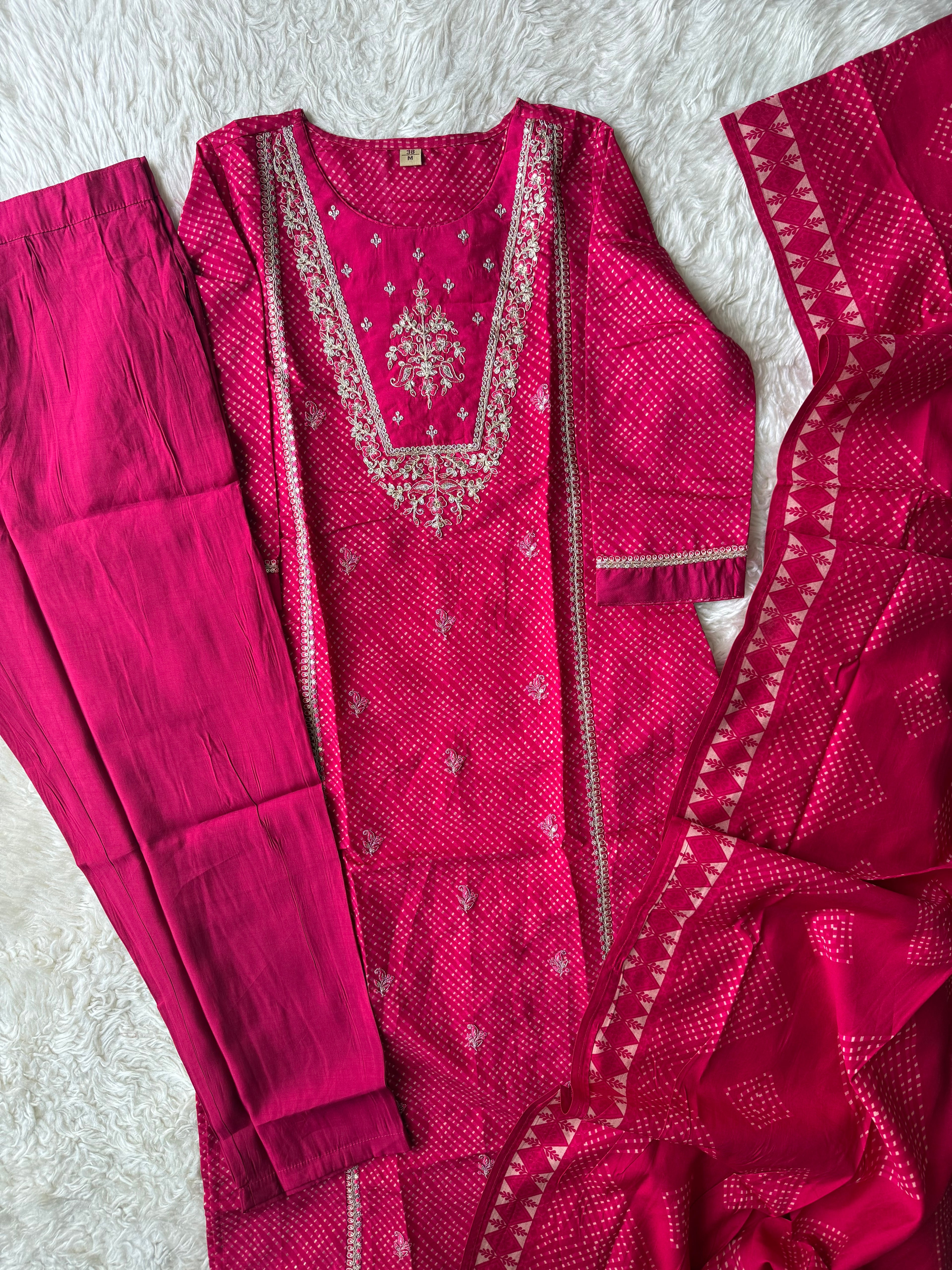 Pure Muslin Silk Kurti Pant Dupatta Set