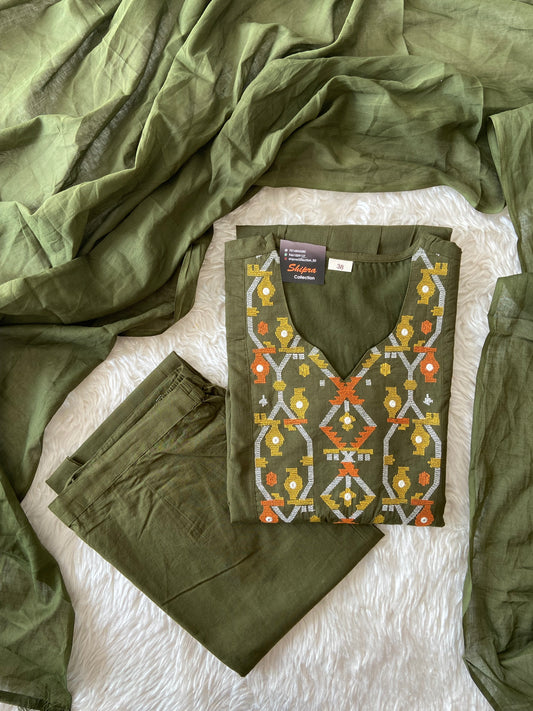 Mul Cotton Kurti Pant Dupatta Set