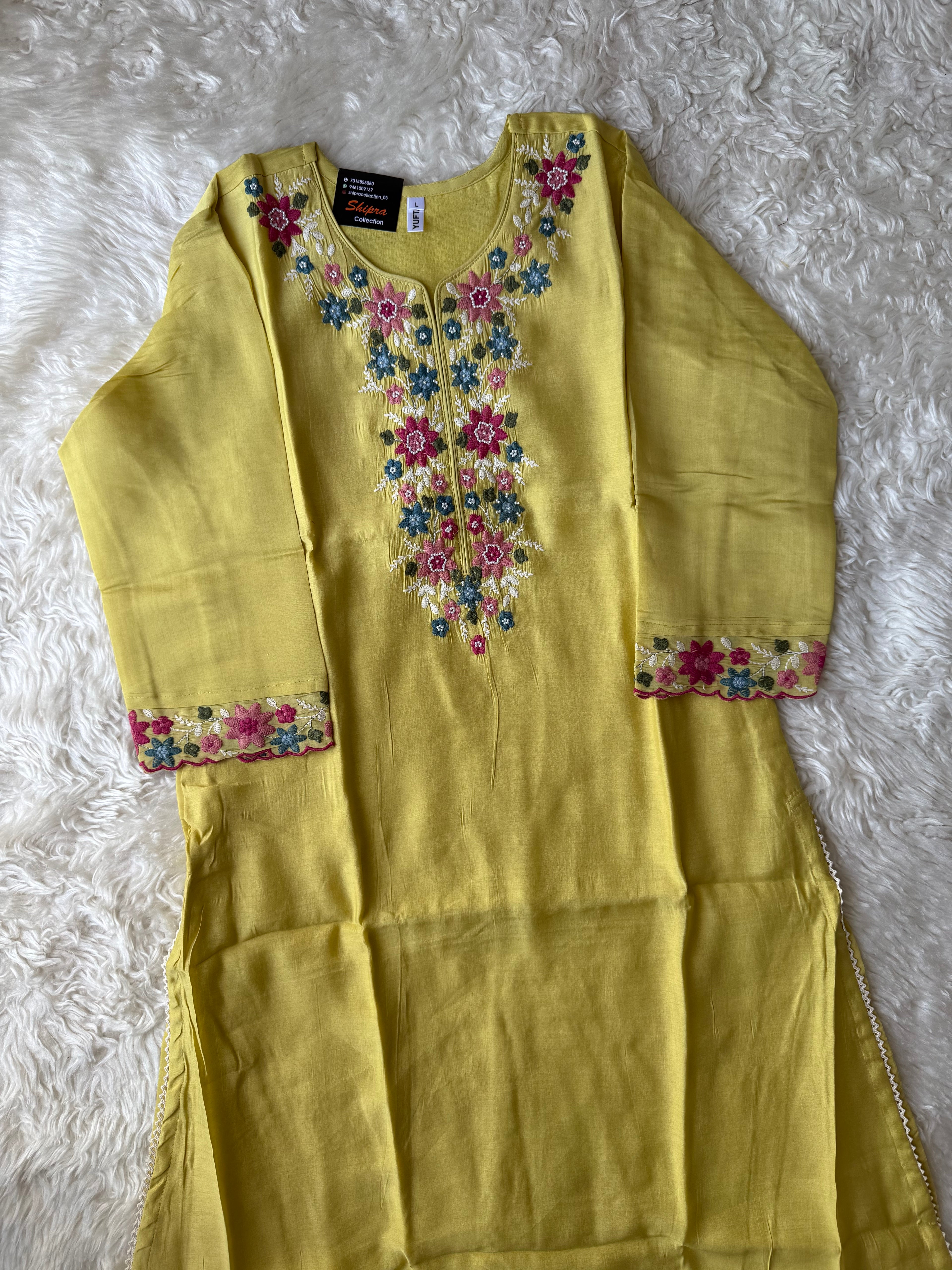 Mul Chanderi Kurti Pant Dupatta Set